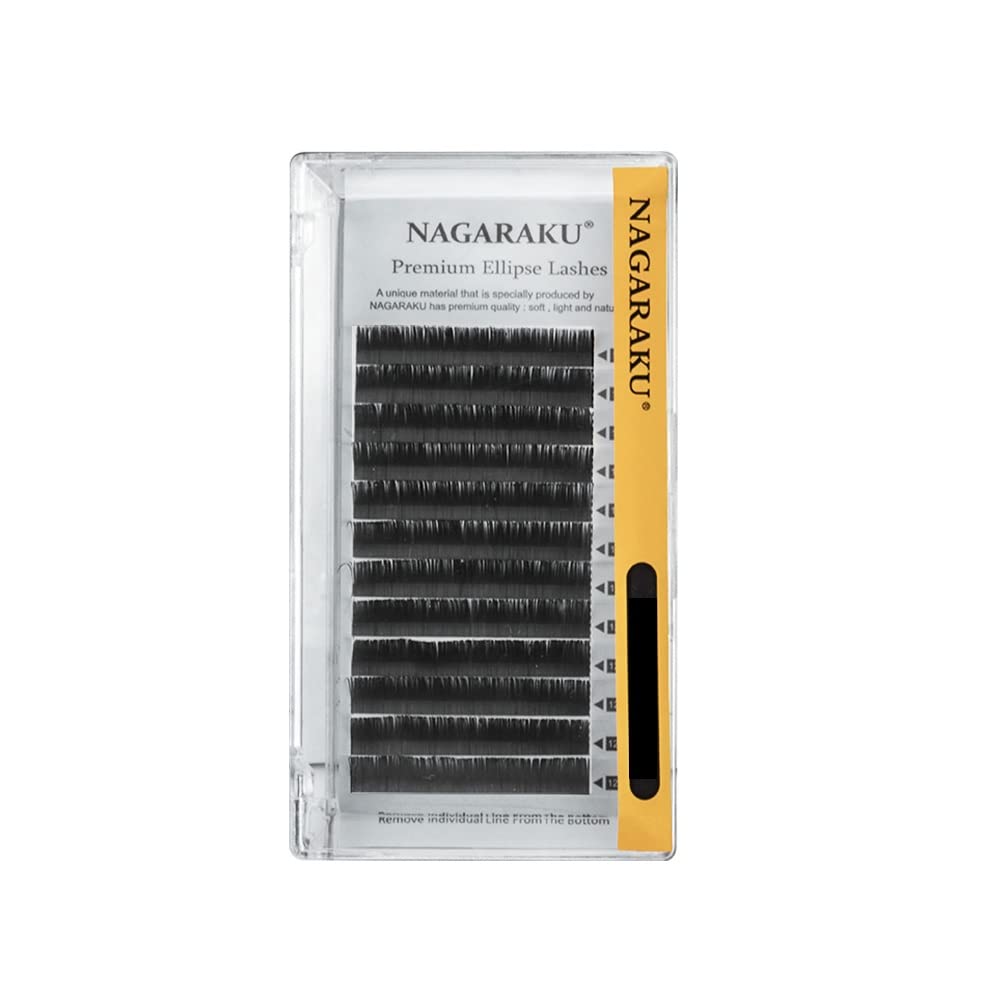 NAGARAKU Ellipse Eyelash Extensions - 0.15mm Flat Split Tip Individual Lashes | C Curl 12mm Matte Black | Professional Classic Lash Supplies for Salon & Home Use | Perfect for Volume Fans & Natural Looks
