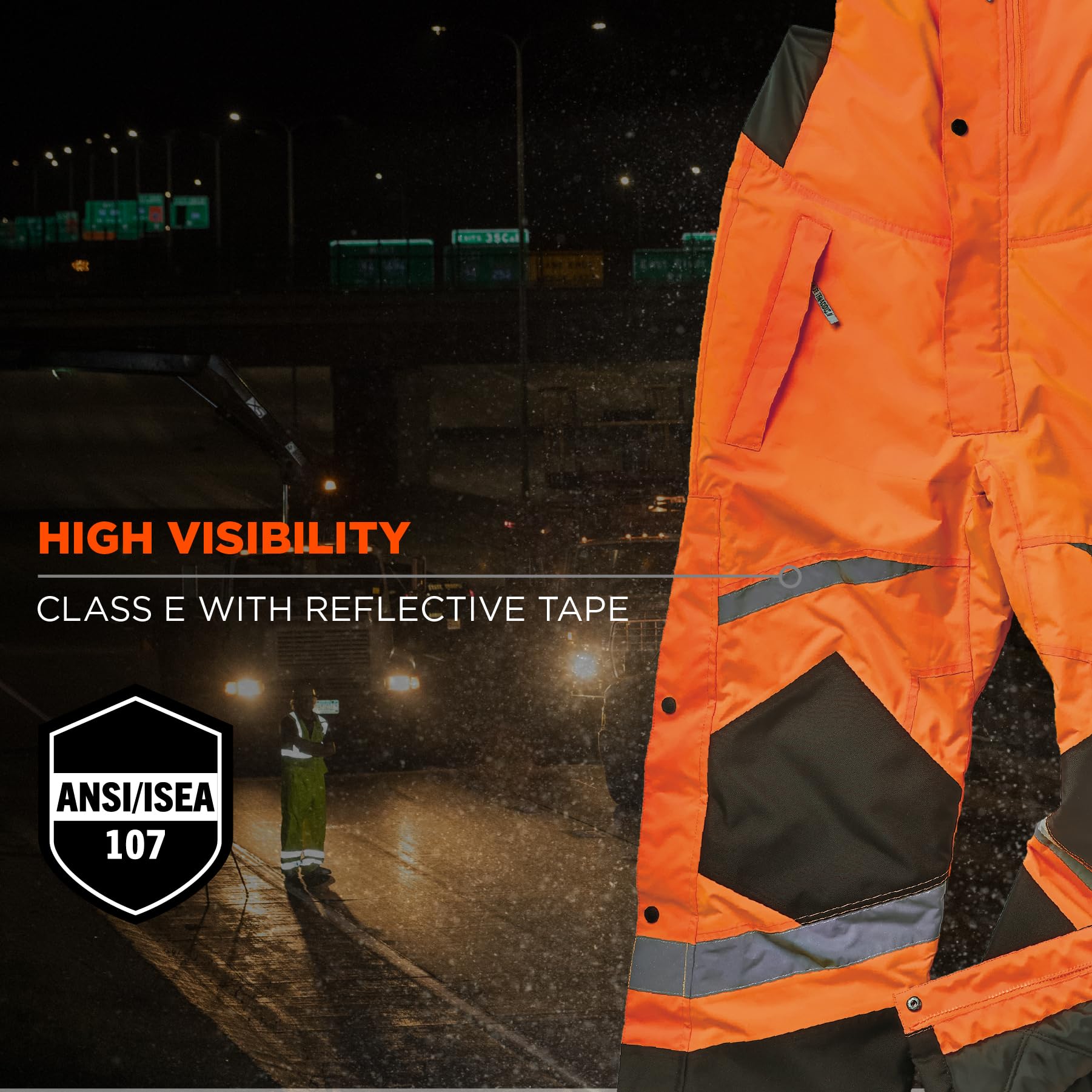 Ergodyne GloWear 8928 High Visibility Insulated Thermal Bib Overalls - Weather-Resistant Workwear for Cold Outdoor Jobs & Construction Safety