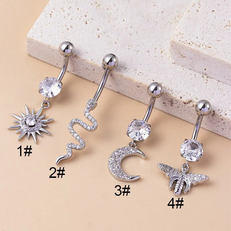 14G Surgical Steel Moon and Sun Top Mount Navel Ring - Hypoallergenic Belly Button Piercing Jewelry for Women | Perfect for Everyday Wear, Parties, and Body Piercing Enthusiasts