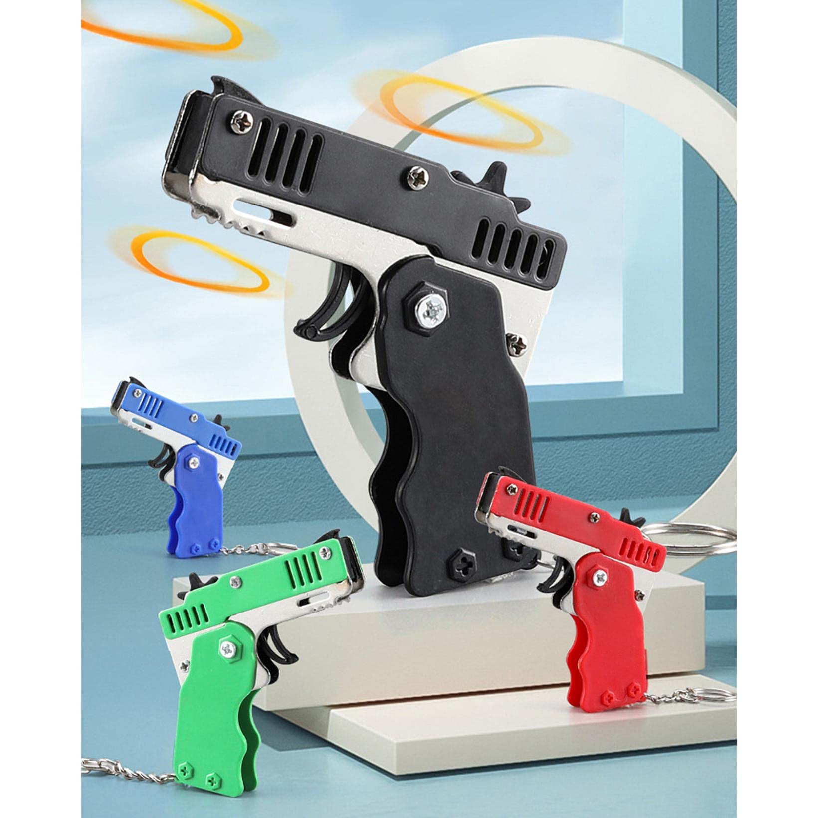 Collapsible Rubber Band Toys for Kids & Adults - Metal Burst Realistic Rubber Band Launcher - Safe No-Harm Gift for Boys & Girls - Outdoor & Indoor Play - Perfect for Backyard Games, Party Favors, and Stress Relief
