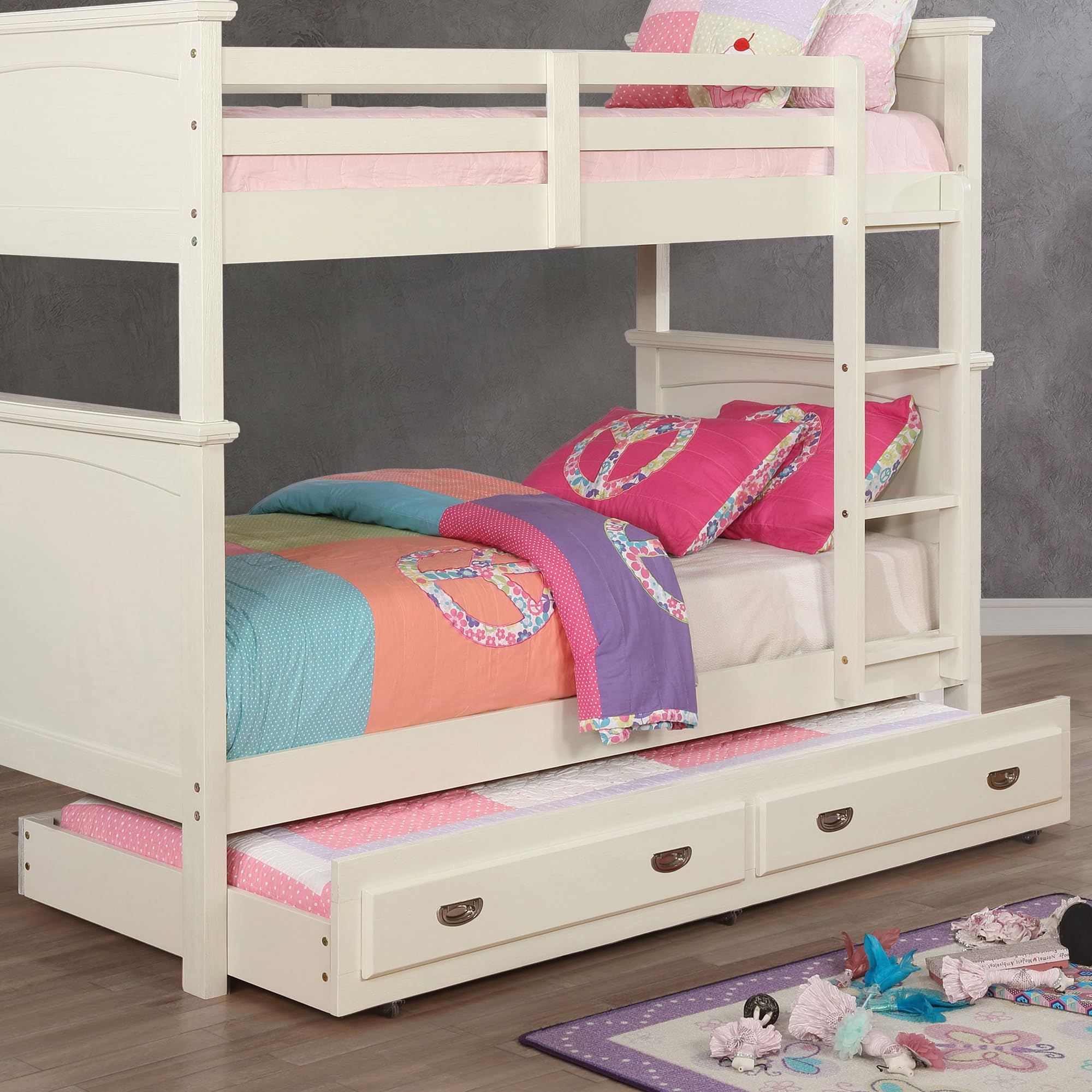Furniture of America Delphine Transitional Solid Wood Trundle Bed in White - Perfect for Guest Rooms, Kids' Rooms & Small Spaces