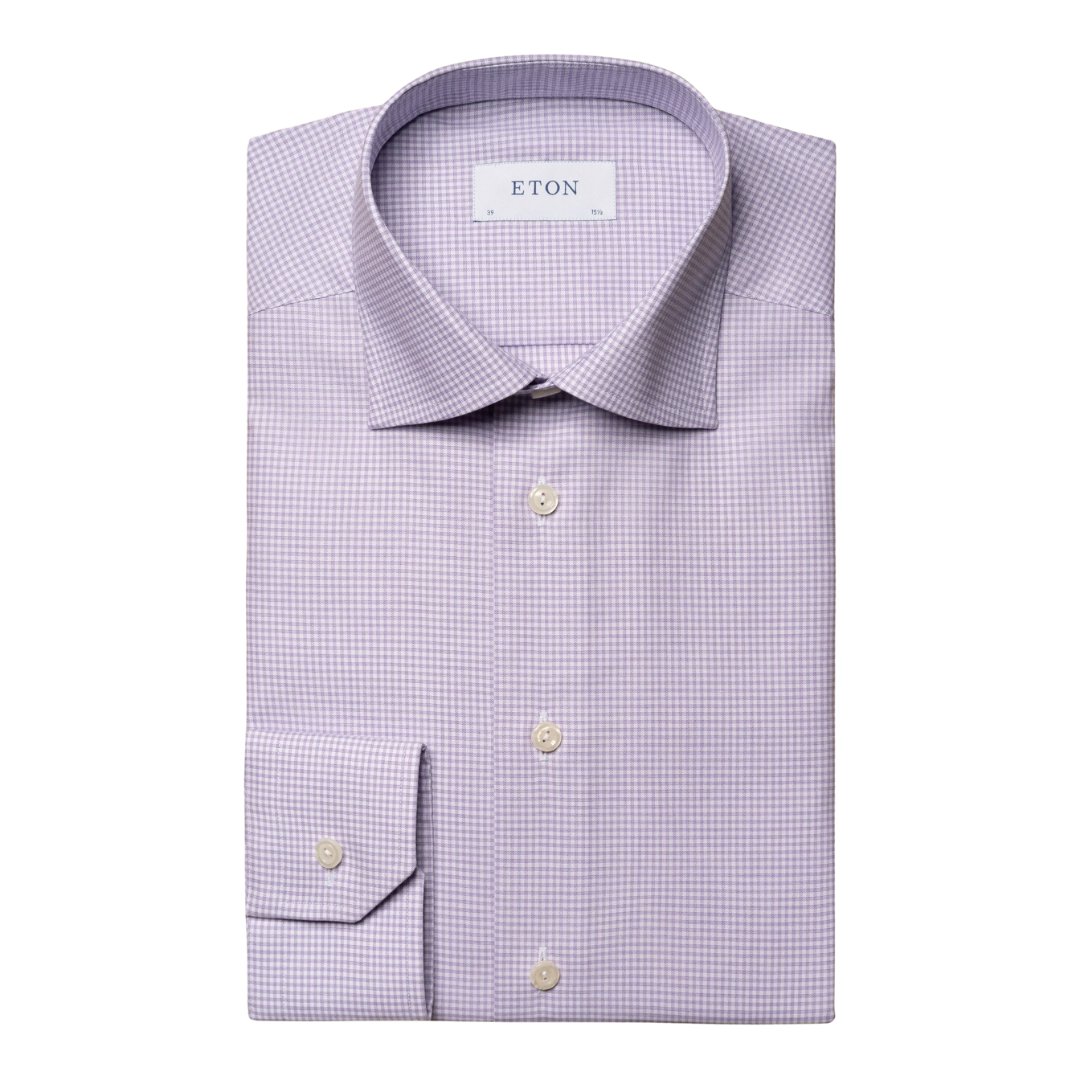ETON Men's Micro Check Twill Shirt - Contemporary Fit Purple Button Down Shirt for Business Casual & Office Wear