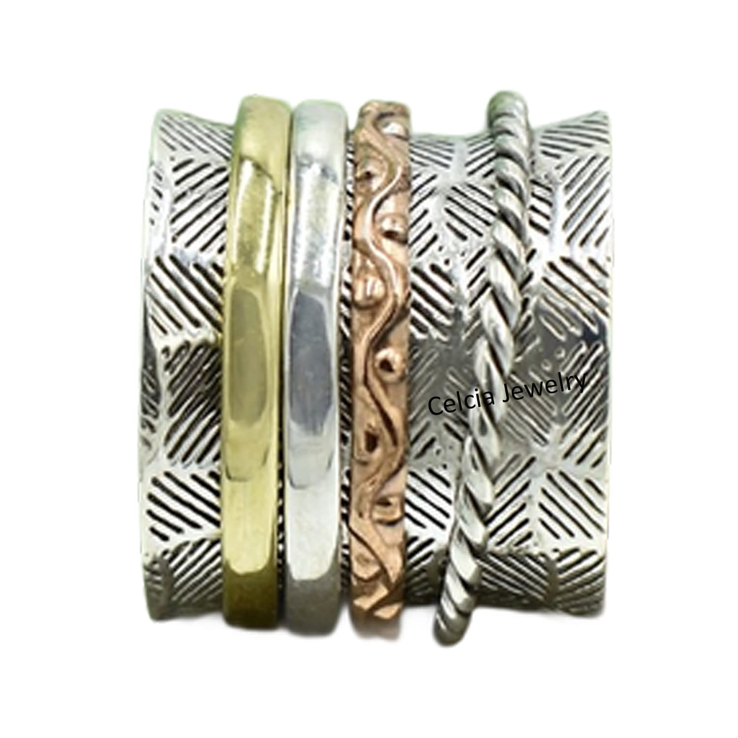 925 Sterling Silver Spinner Ring for Women - Handcrafted Thumb Ring, Multi-Spin Promise Jewelry - Size 7 | Perfect for Meditation, Stress Relief & Fashion Accessories