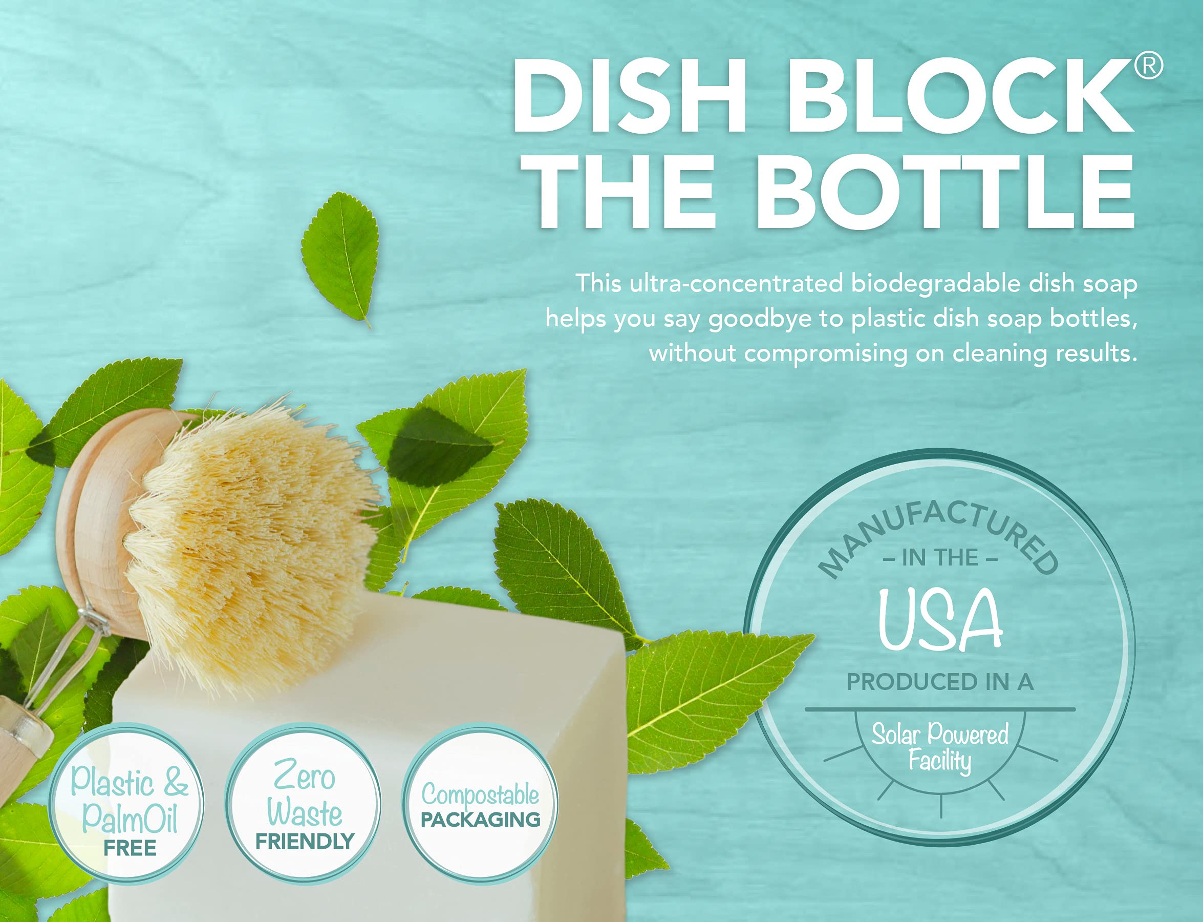 NO TOX LIFE Vegan Dish Block – Biodegradable Solid Soap for Pots & Pans – 2 Pack, Kitchen Cleaning