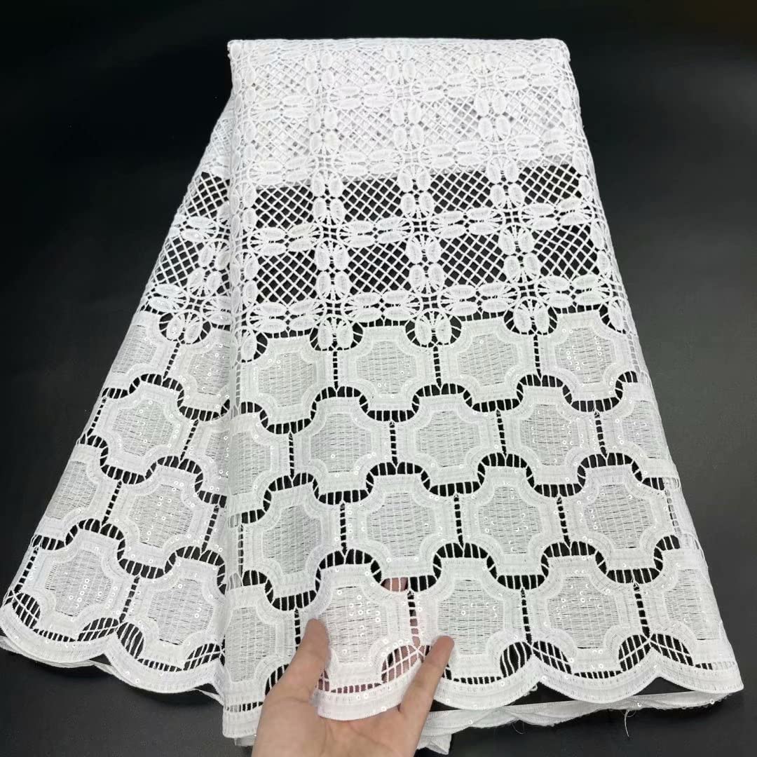 Premium Australian White Bridal Cord Lace Fabric with Sequins - Guipure Lace Material for Wedding Dresses, Nigerian Lace & Swiss Voile Evening Gowns - Perfect for Bridal Sewing, Couture Design, and Special Occasion Dresses