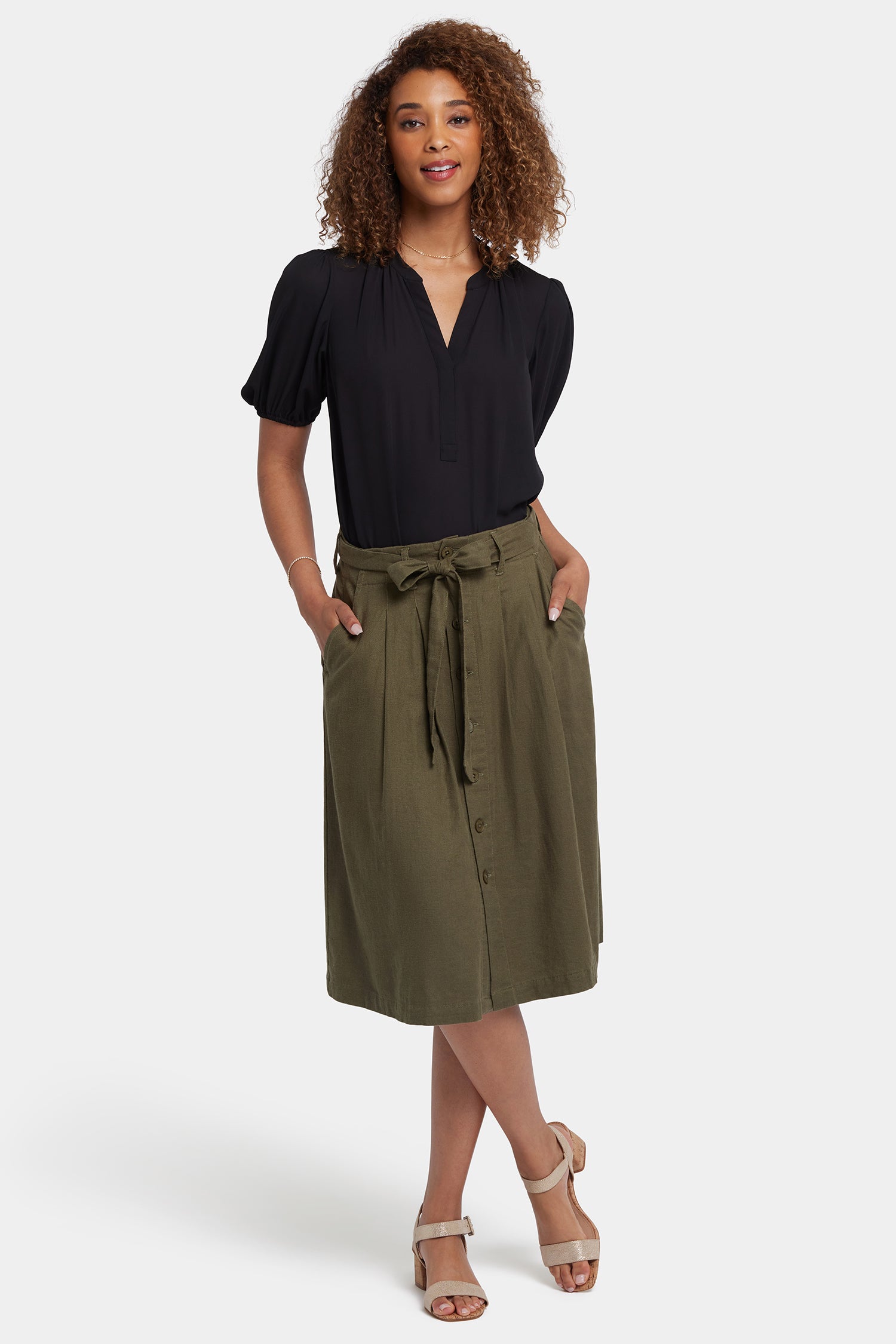 Stylish Button Front Midi Skirt in Bay Leaf Green - Perfect for Office Wear, Casual Outings & Spring Fashion
