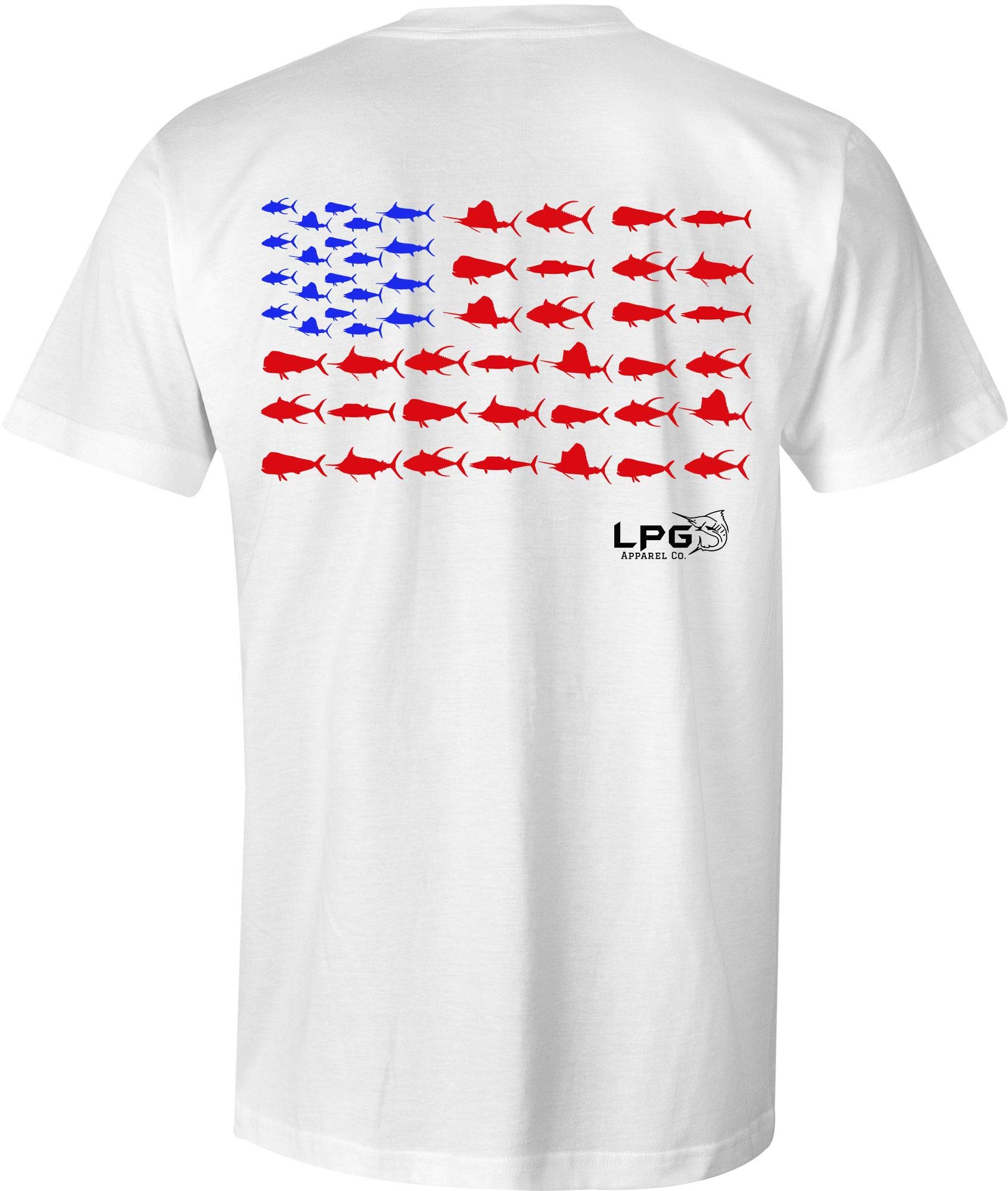 Patriotic USA Flag Fishing T-Shirt - Mahi, Tuna, Wahoo, Sailfish & Marlin Design - Perfect for Anglers & Fishing Enthusiasts