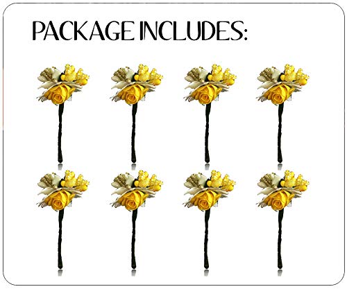 Rose Hair Pins for Women - 8 Pack Yellow Floral Hair Accessories for Parties & Weddings