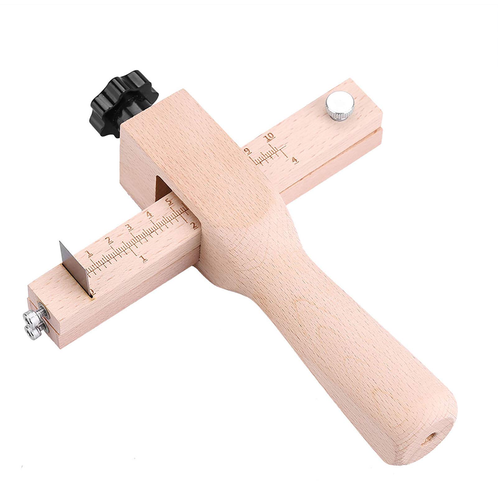 POCREATION Adjustable Leather Strip Cutting Tool - Wooden Belt Cutter with 5 Replaceable Blades for DIY Crafts, Leatherworking & Gardening | Perfect for Leather Strap Making, Plant Ties & Craft Projects