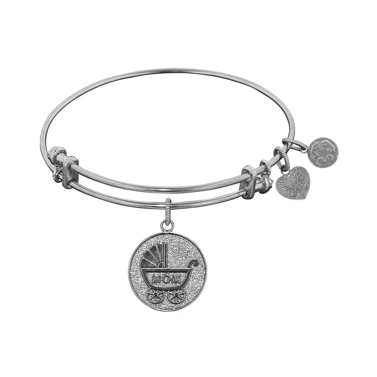 Stipple Finish Brass New Mom Bangle Bracelet - 7.25