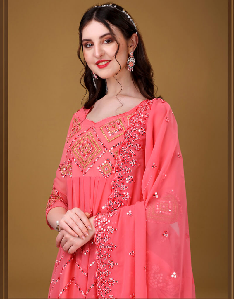 Elegant Pink Georgette Anarkali Pant Suit for Women | Traditional Indian Party Wear | Perfect for Weddings, Festivals & Special Occasions