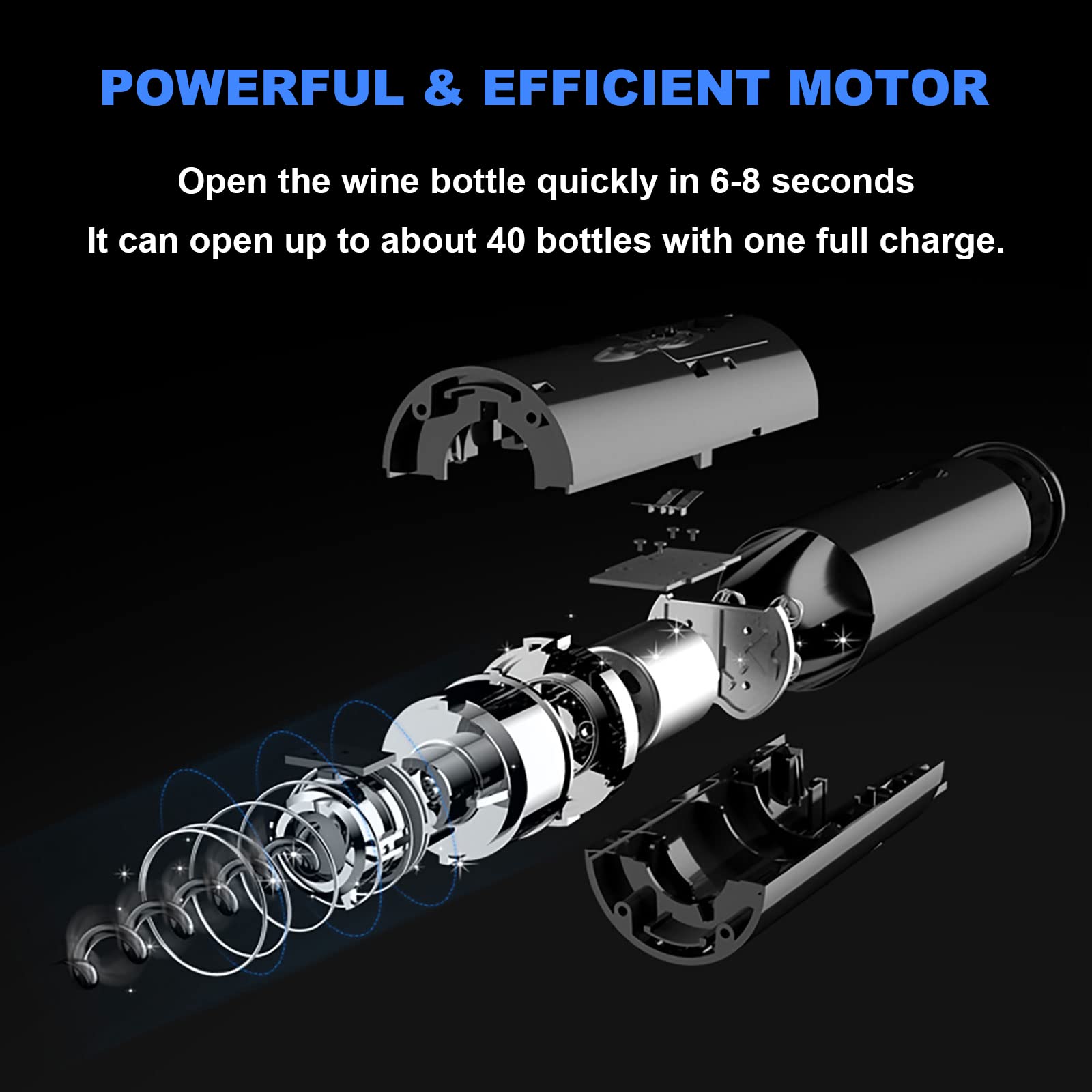 Rechargeable Electric Wine Opener Set - Automatic Cordless Wine Bottle Opener with USB Charging Cable, Foil Cutter, Vacuum Stopper & Wine Pourer | Perfect Wine Accessories Gift for Wine Lovers | Ideal for Home Bars, Dinner Parties & Wine Tasting Events