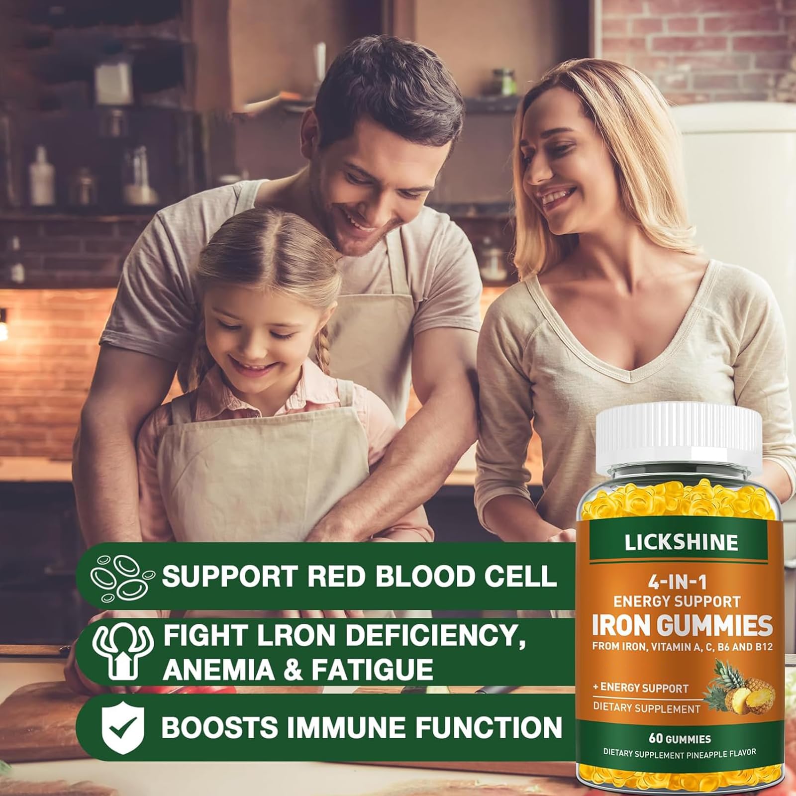 2 Pack Vegan Iron Gummies 100MG with Vitamin C, A, B - Energy Boosting Supplement for Women, Men & Kids - Supports Iron Deficiency & Anemia Relief - Peach Flavor (120 Count) - Perfect for Daily Nutrition & Active Lifestyle