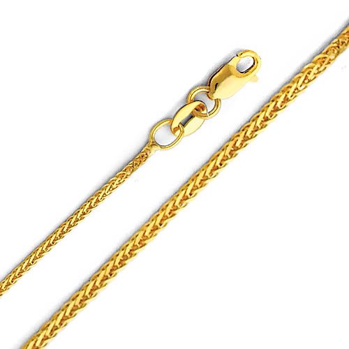 14K Yellow Gold Crucifix Cross Charm Pendant with 0.8mm Braided Square Wheat Chain Necklace - Religious Jewelry for Women & Men, Perfect for Baptism, First Communion, Confirmation & Everyday Wear