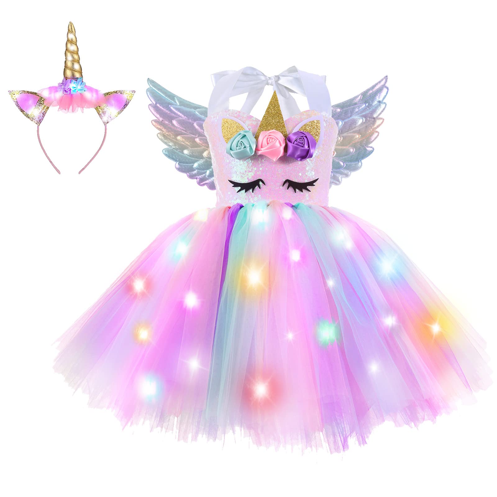 Sparkle Unicorn Princess Costume for Girls - LED Light Up Tutu Dress for Birthday Parties, Halloween, Christmas & Dress Up - Perfect Gift for Kids & Toddlers