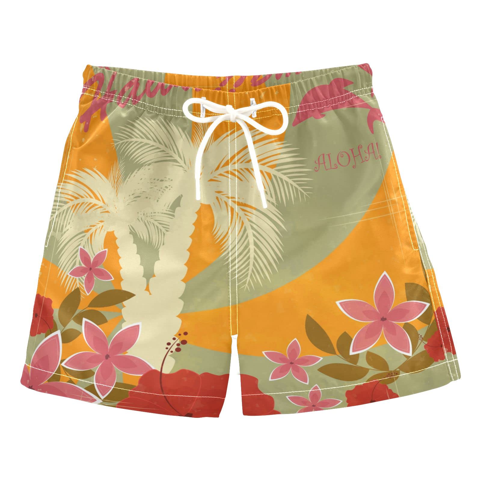 AMICHIC Boys Hawaiian Swim Trunks - Quick Dry Swim Board Shorts for Toddler Kids Teens 2T-8 - Perfect for Beach, Pool, and Summer Vacation Outfits
