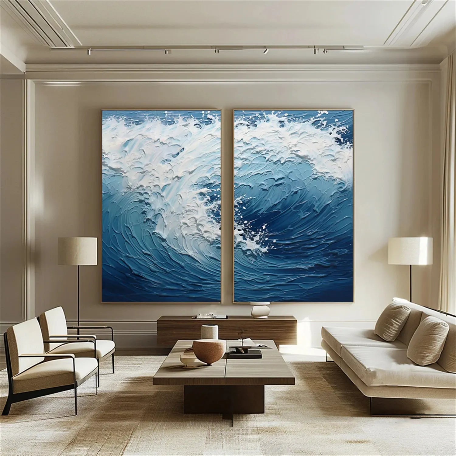 Ocean and Sky Wall Art Set of 2 - Handmade Canvas Paintings for Home Decor | Perfect for Living Room, Bedroom & Office Decorations