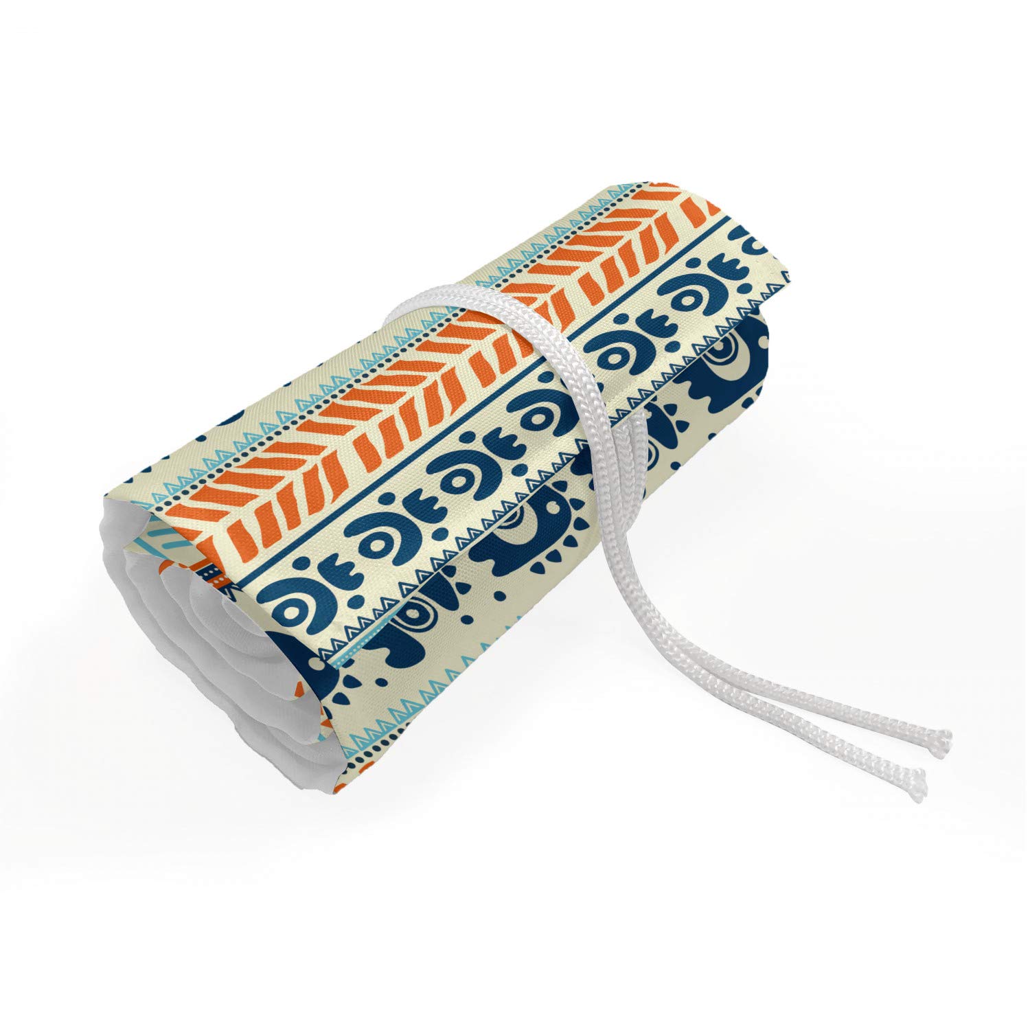 Ambesonne Vintage Folk Art Roll Up Pencil Holder - 72 Loop Artist Pencil Case for Drawing, Painting & Sketching | Portable Art Supply Organizer for Students & Professionals | Perfect for Studio, Classroom & Travel Use