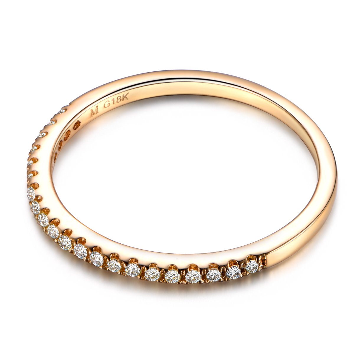 14K Yellow Gold Thin Wedding Band with Yellow Diamonds - Half Eternity Engagement Ring for Women, Stackable Bridal Ring Set - Perfect for Weddings, Anniversaries & Everyday Elegant Wear