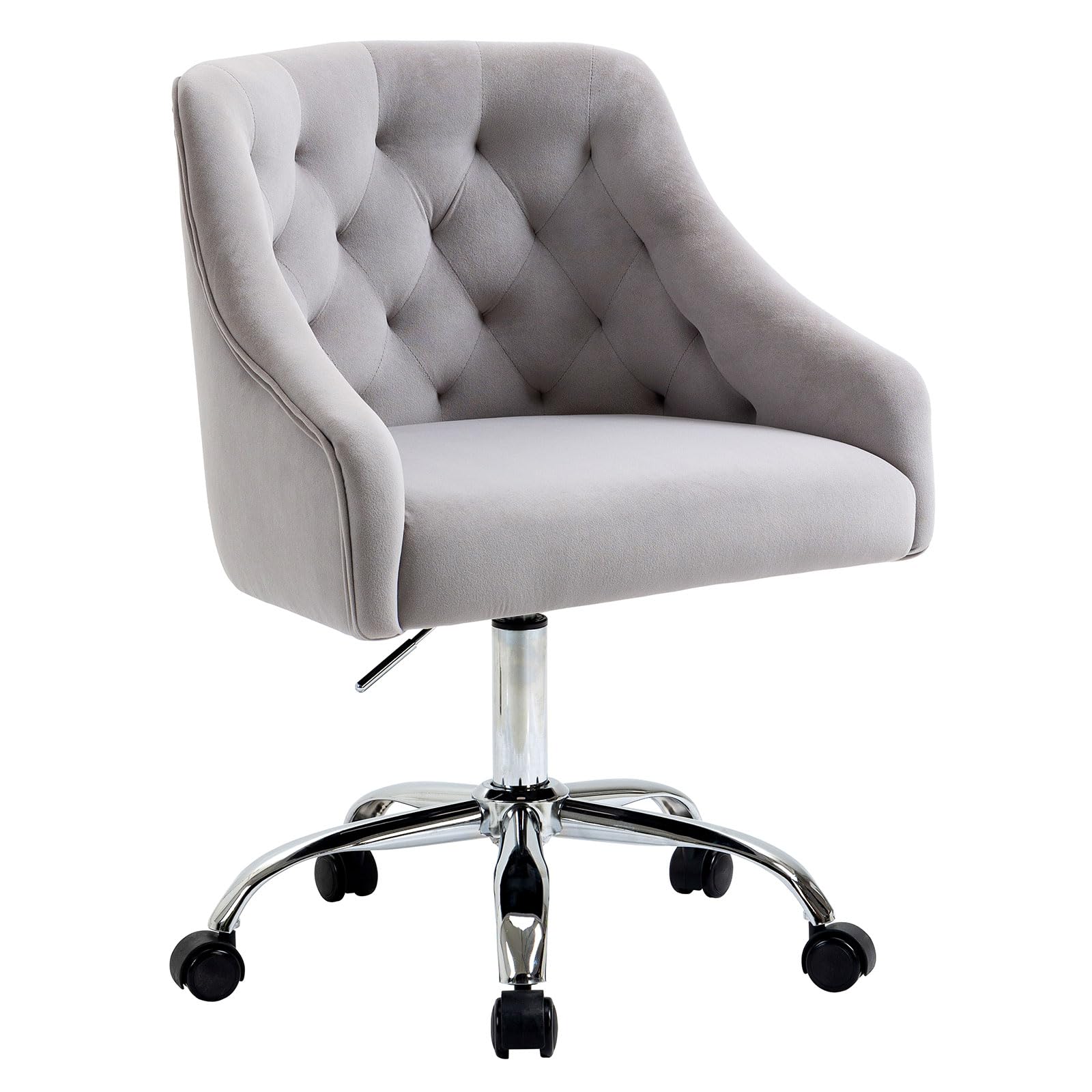 MOJAY Velvet Office Swivel Vanity Chair - Adjustable Height 360° Rotating Fabric Desk Chair with Gold Base for Women, Reception & Home Office (Grey) - Perfect for Makeup Vanity, Dressing Table & Workstation