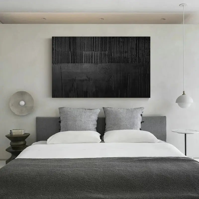 Black Minimalist Textured Painting Canvas Wall Art - Modern Abstract Home Decor for Living Room, Bedroom & Office | Premium Quality #MZ016