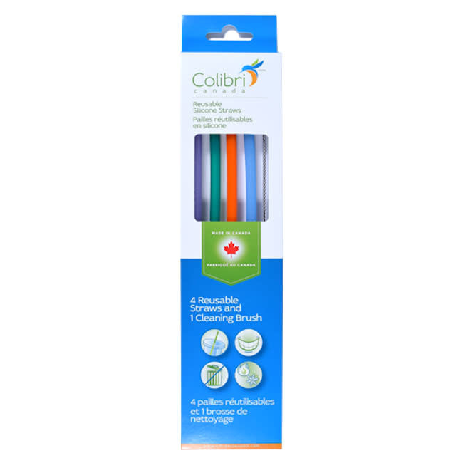 Colibri Reusable Silicone Straws - 4 Pack with Cleaning Brush | Eco-Friendly, BPA-Free Drinking Straws for Smoothies, Cocktails, and Iced Coffee at Home or Travel