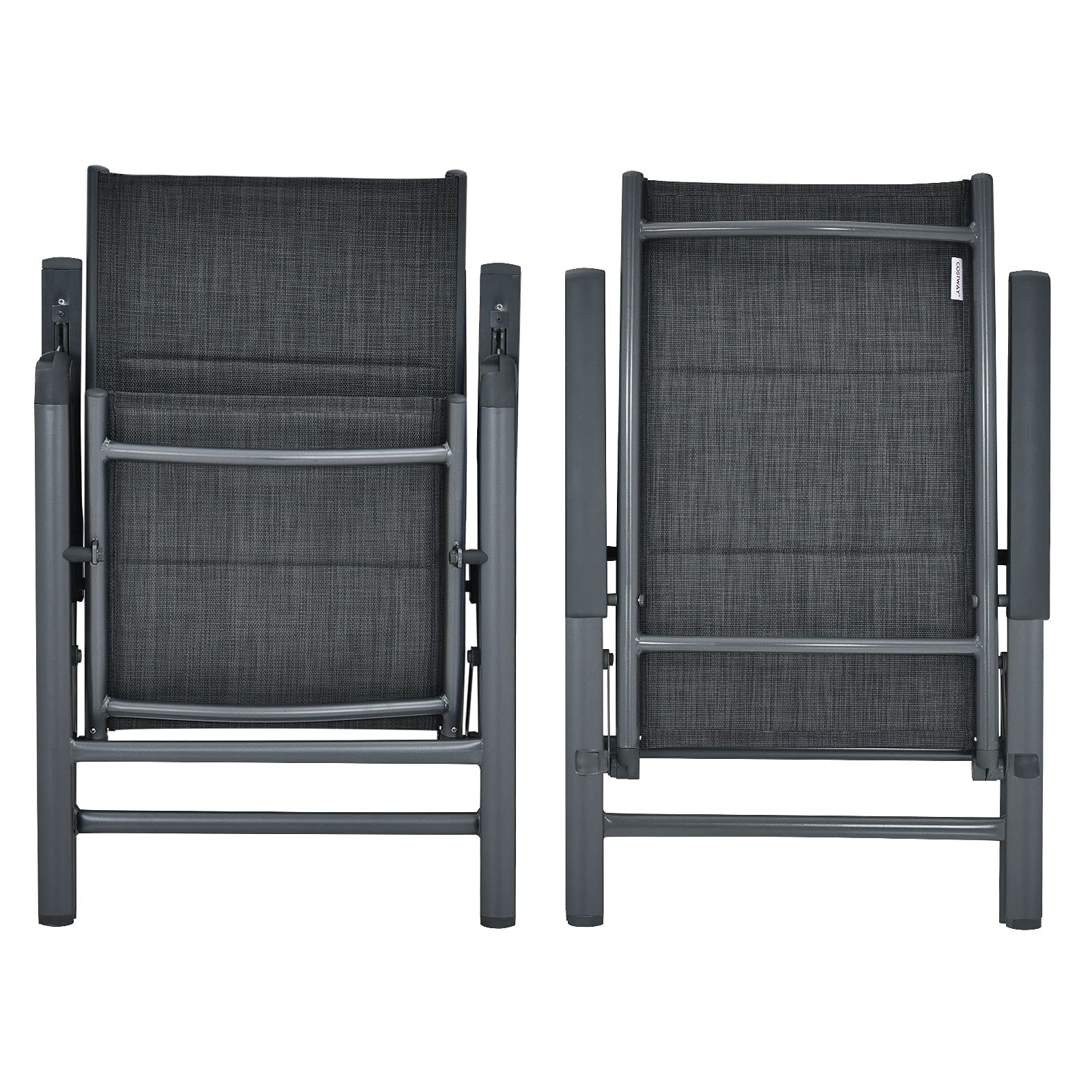 Giantex Set of 2 Adjustable Folding Patio Chairs with Padded Seat - 7-Position Reclining Outdoor Lounge Chairs, Durable Aluminum Frame & High Back Support for Poolside, Deck, Garden, and Balcony Relaxation - Gray