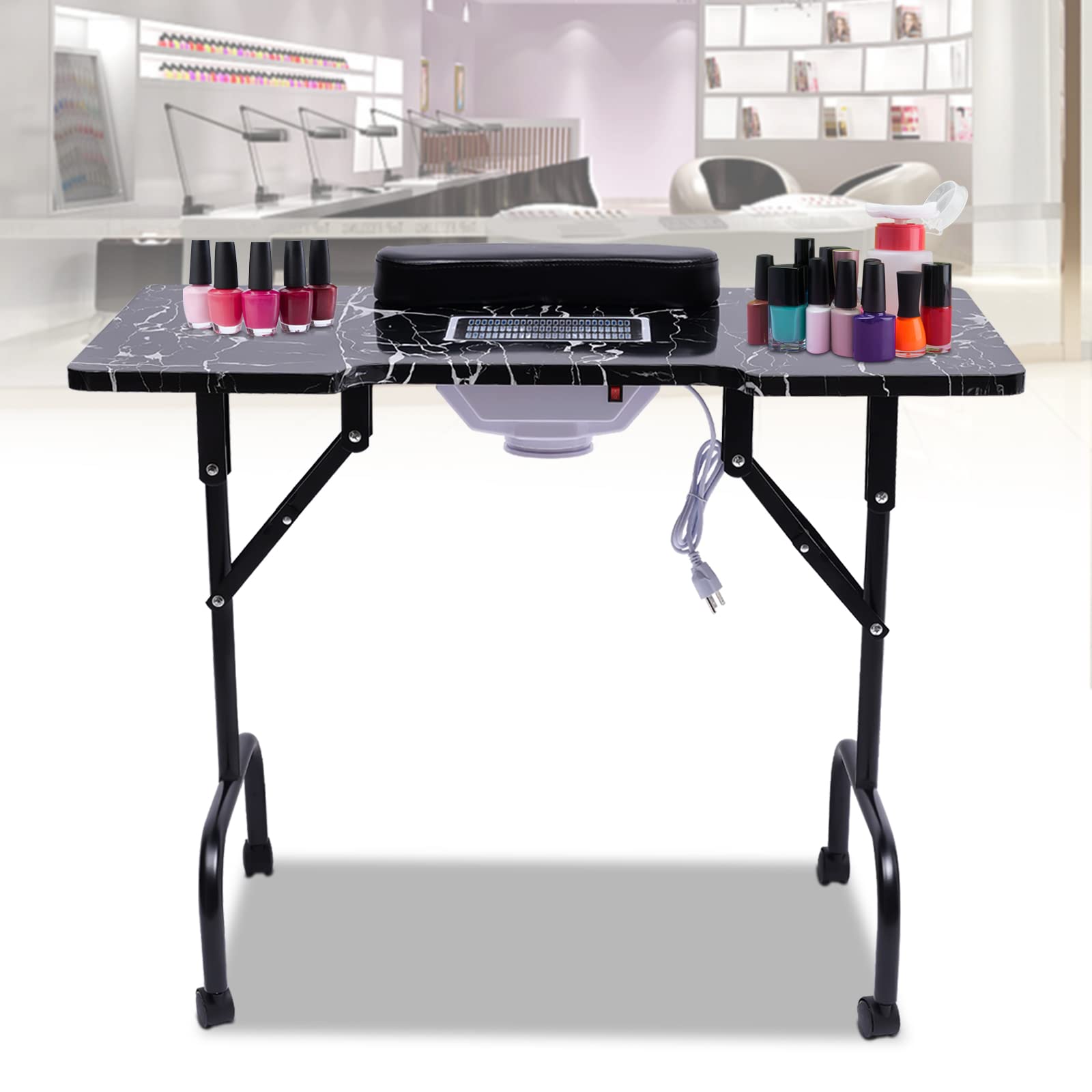 Foldable Manicure Table with Dust Collector - Portable Nail Salon Desk for Professionals & Home Use | Beauty Salon, Barber Shop & Home Manicure Station | Compact & Space-Saving Design for Small Spaces