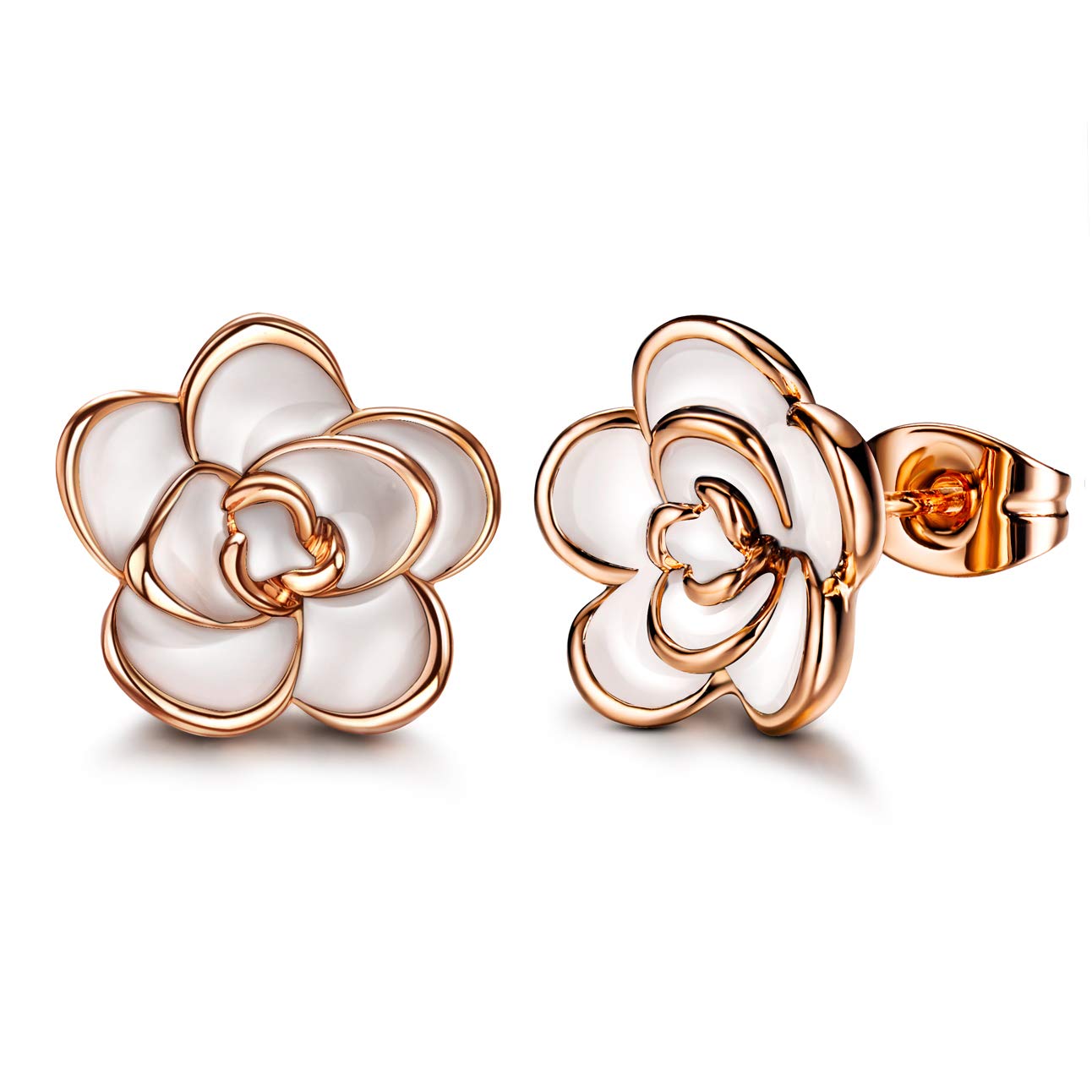 AllenCOCO Hypoallergenic Rose Flower Stud Earrings for Women - Nickel Free Sensitive Ear Jewelry in Gold & Silver | Perfect for Weddings, Date Nights & Gift Giving