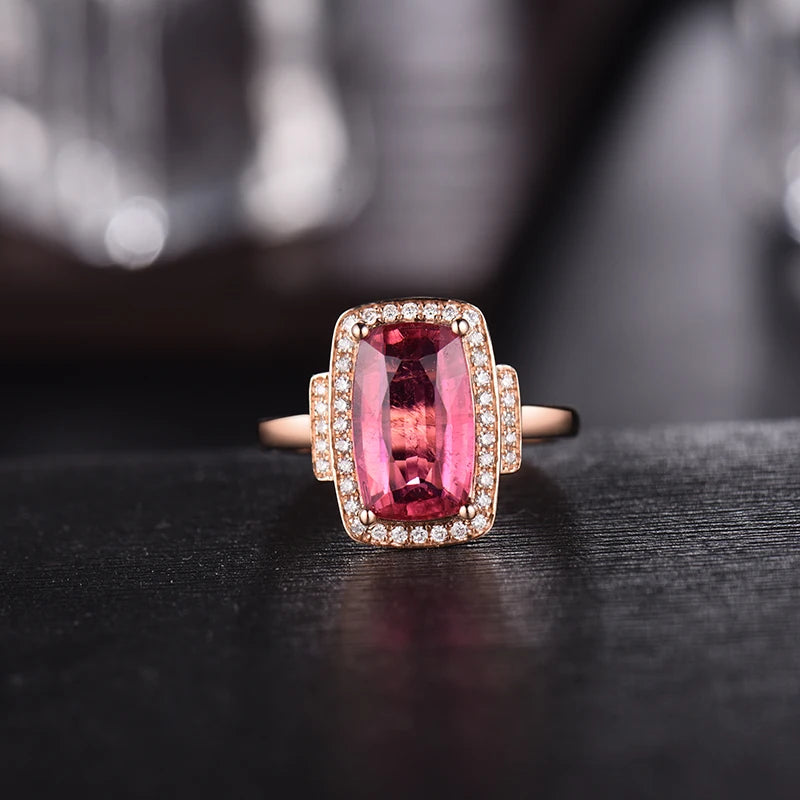18K Rose Gold Pink Tourmaline Diamond Ring for Women - Elegant Engagement, Wedding & Mother's Day Gift Jewelry | Perfect for Proposals, Anniversaries & Special Occasions