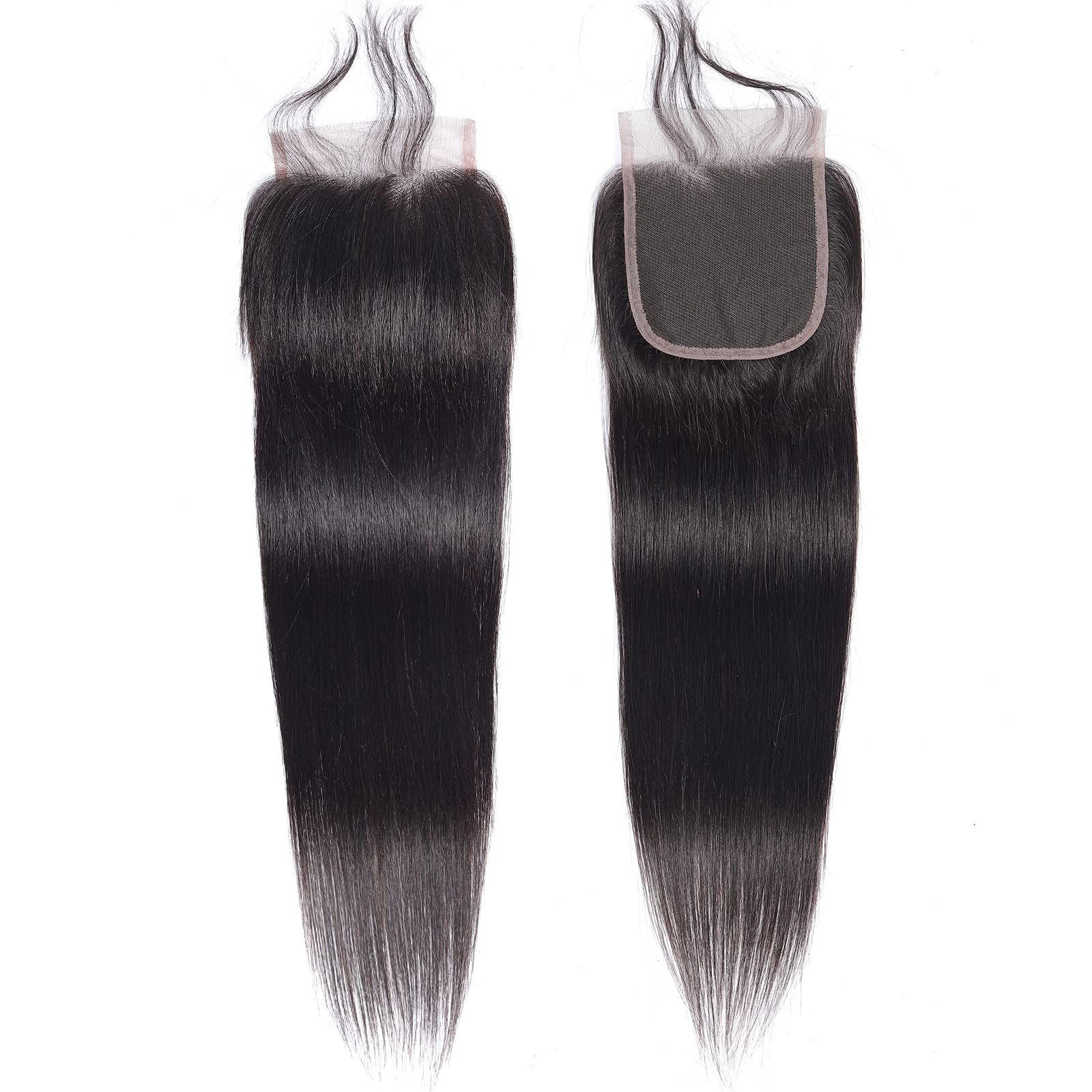 FQ Straight Peruvian Virgin Human Hair Bundles with 4x4 Closure (24 26 28+20 Inch) - Unprocessed 3 Bundles Natural Black Hair Weave - Perfect for Sew-in Extensions, Ponytails & Everyday Styling