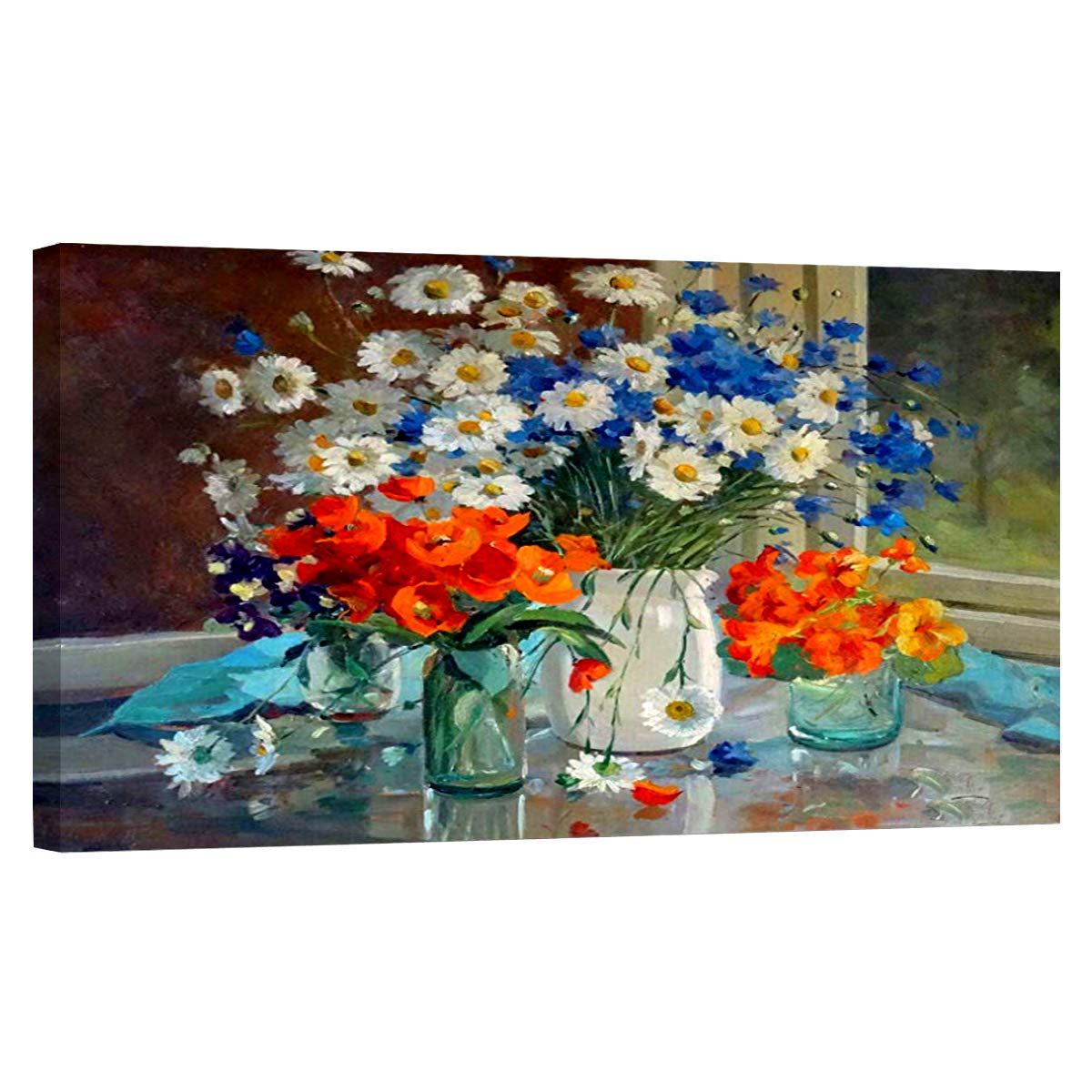 ZENDA Hand Painted Floral Oil Painting - Framed Canvas Wall Art with Vase Flowers - Ready to Hang Home Decor for Living Room, Bedroom & Office - Perfect for Housewarming Gifts & Interior Design