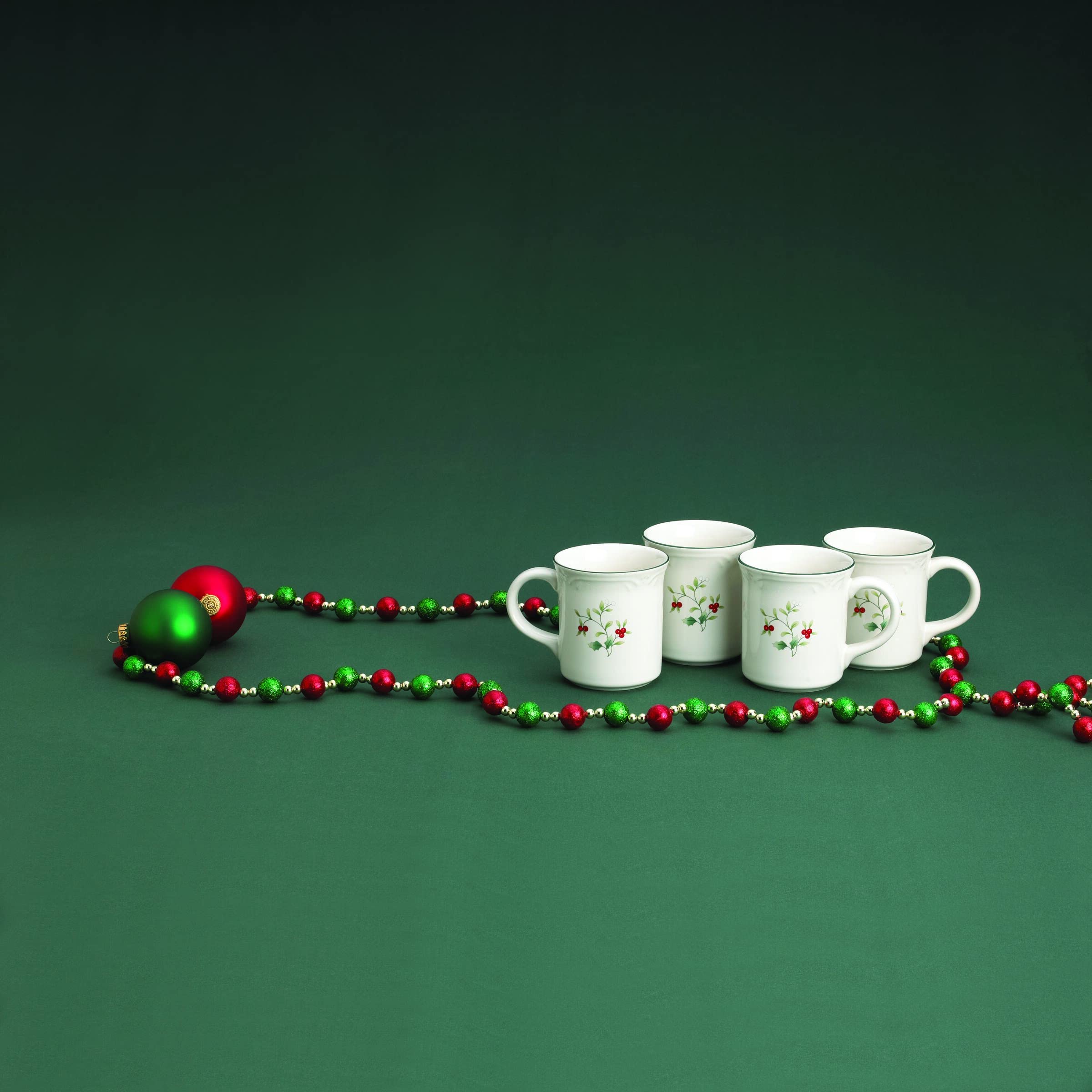 Pfaltzgraff Winterberry 12-Ounce Coffee Mugs Set of 4 - Stoneware Tea Cups for Hot Beverages, Perfect for Home, Office, and Holiday Gifts