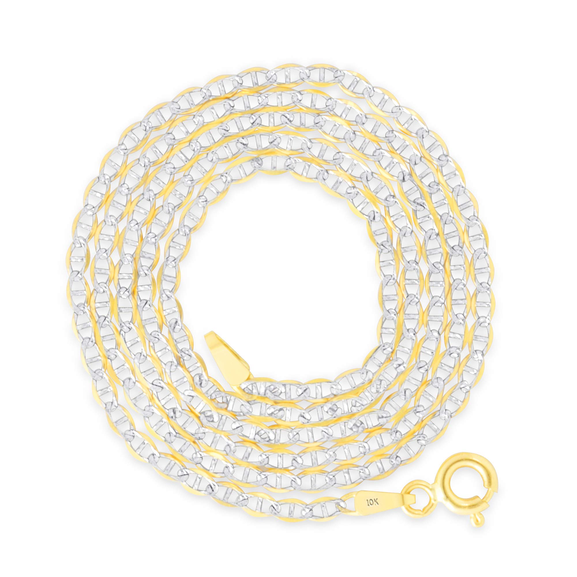 10k Real Yellow Gold Solid Mariner 2mm Anchor Chain Pave Diamond Cut Necklace for Men & Women - 16