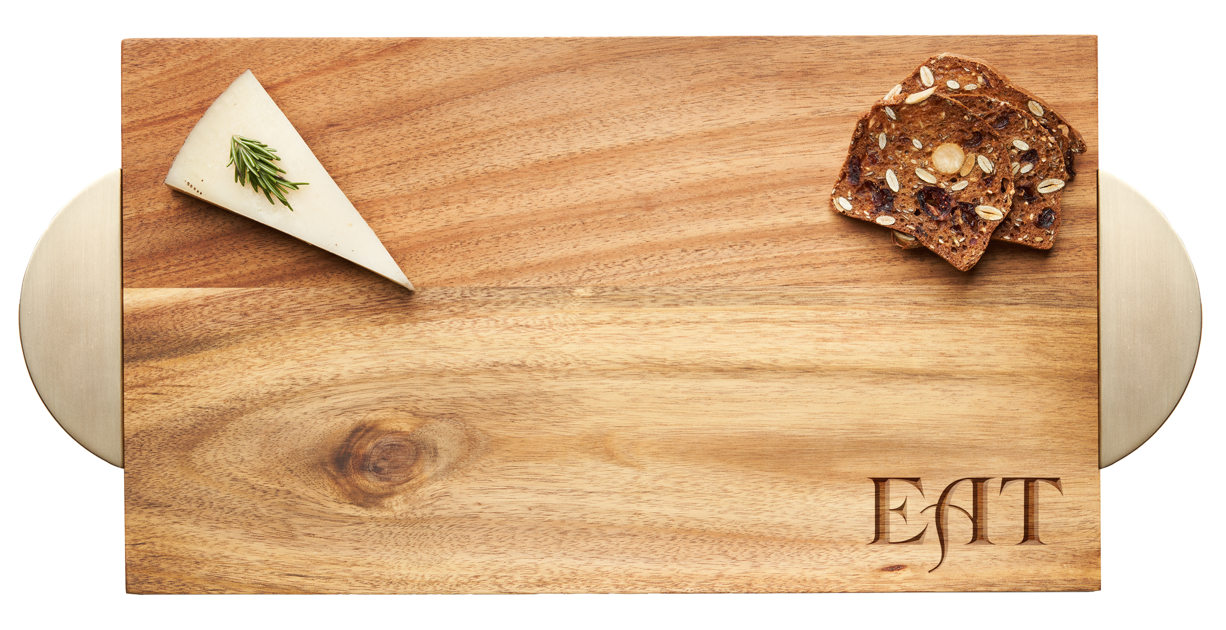 Modern Acacia Wood Rectangle Tray with Half Circle Gold Handles - Parisian Breakfast Serving Tray 14