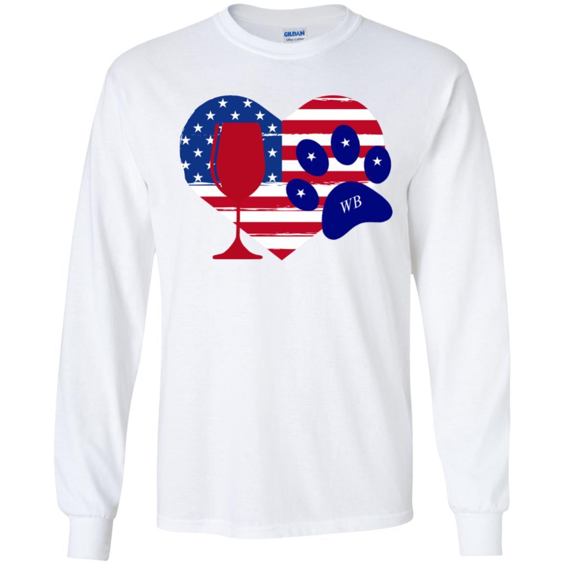 WineyBitches.Co American Wine Paw Heart Long Sleeve Ultra Soft Cotton T-Shirt | Cute Dog Lover Wine Enthusiast Gift for Women | Perfect for Wine Tasting, Girls Night Out & Casual Wear