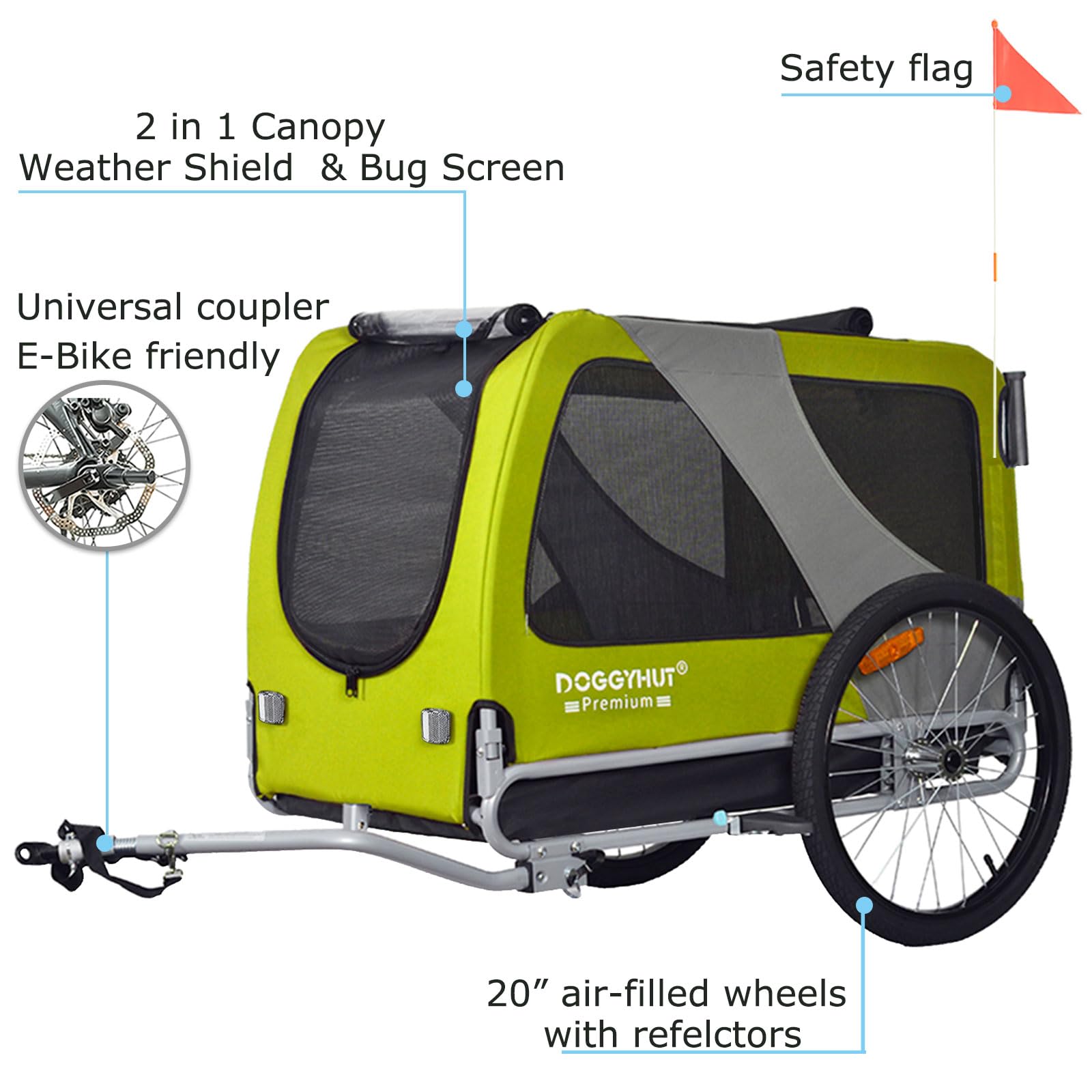 DOGGYHUT® Premium Large/XL Pet Bike Trailer & Stroller for Big Dogs - Heavy Duty Bicycle Carrier with Low Center Gravity, Parking Brakes & Foldable Frame - Perfect for Cycling, Jogging & Outdoor Adventures with Your Dog