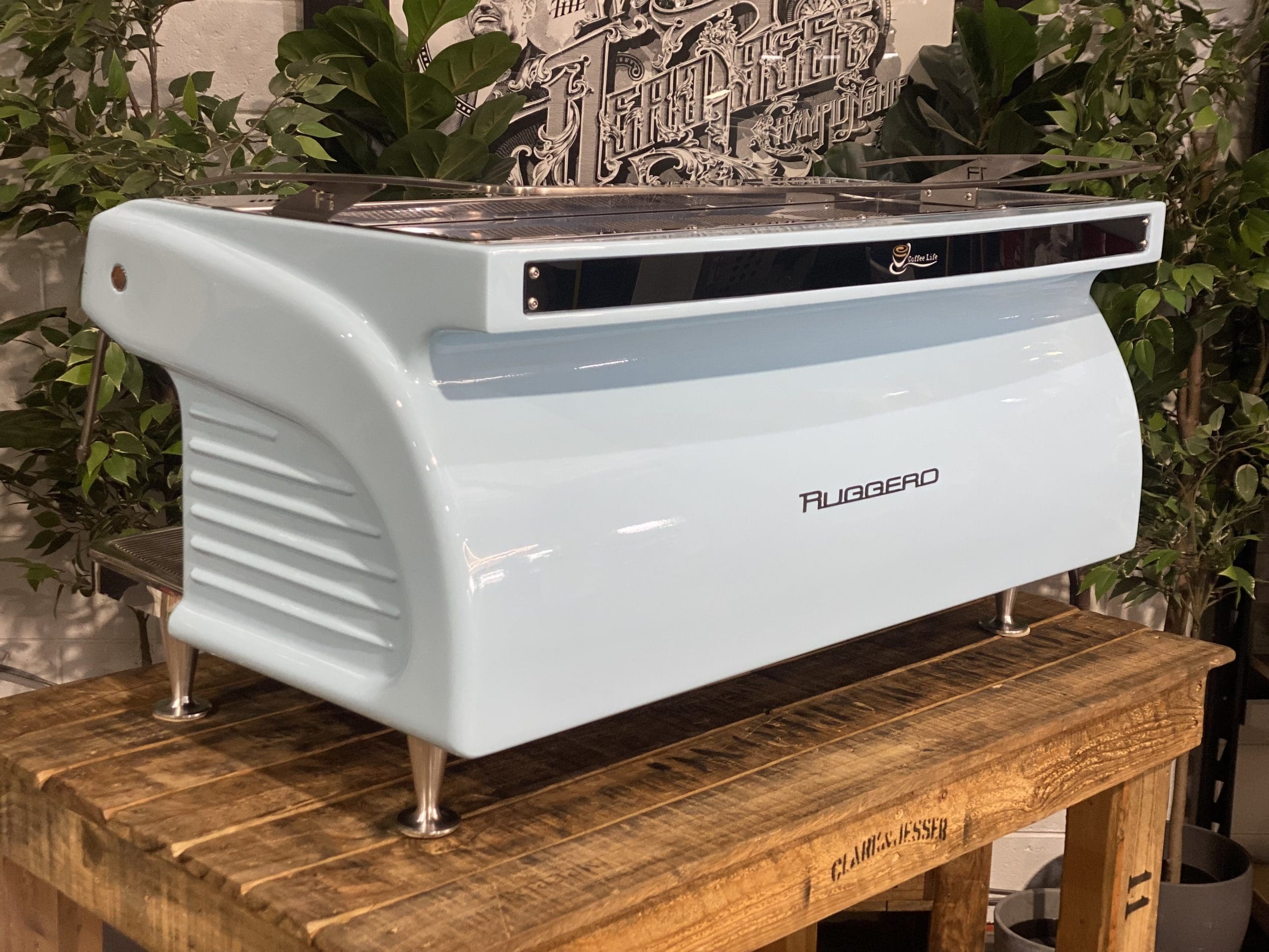 Expobar Ruggero High Cup 3 Group Commercial Espresso Machine in Baby Blue - Perfect for Coffee Shops, Restaurants, and Cafes