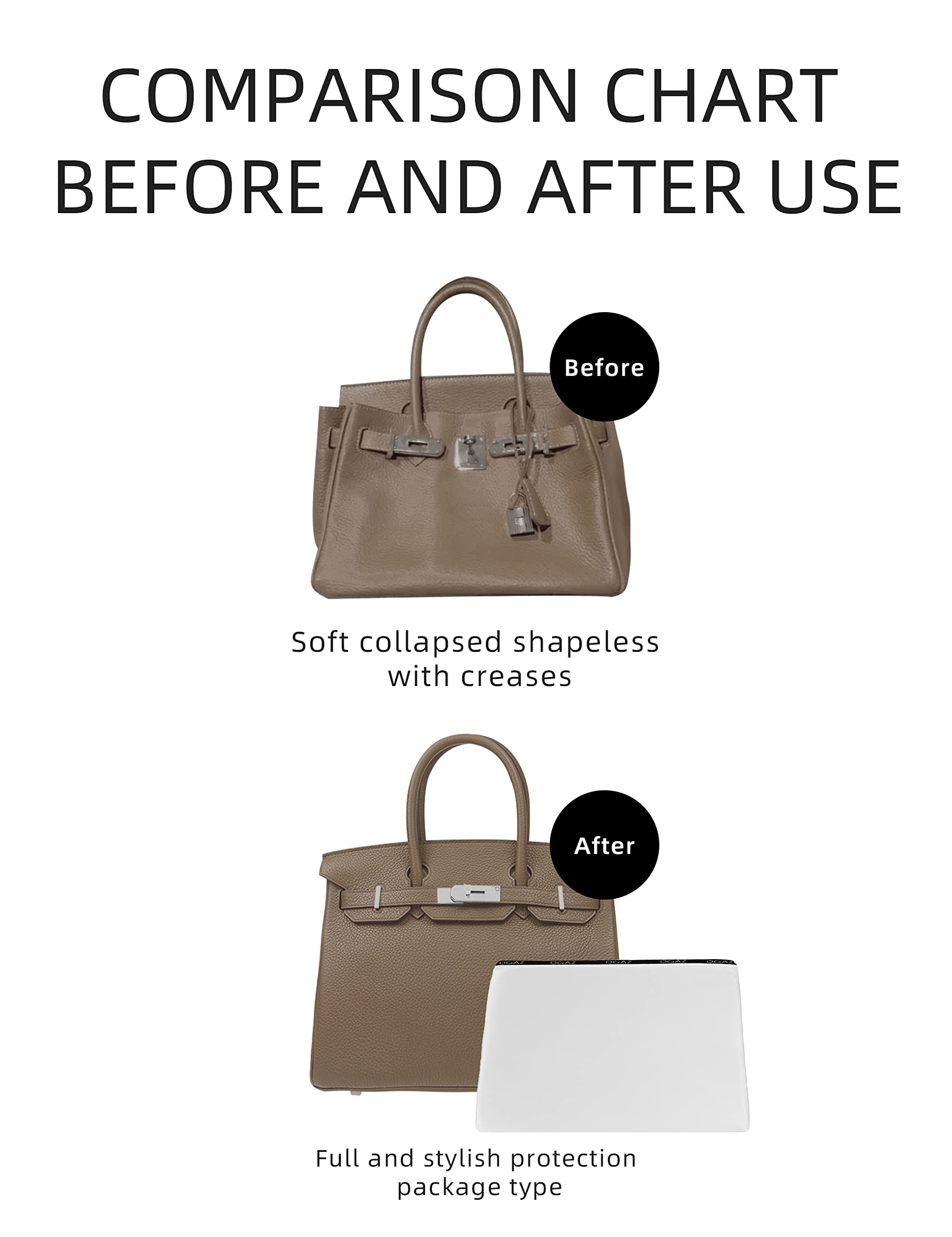 Premium DGAZ Purse Organizer & Handbag Shaper - White Luxury Silk Insert for Birkin 25 | Keeps Your Designer Bag Structured & Tidy | Perfect for Travel, Work & Everyday Use