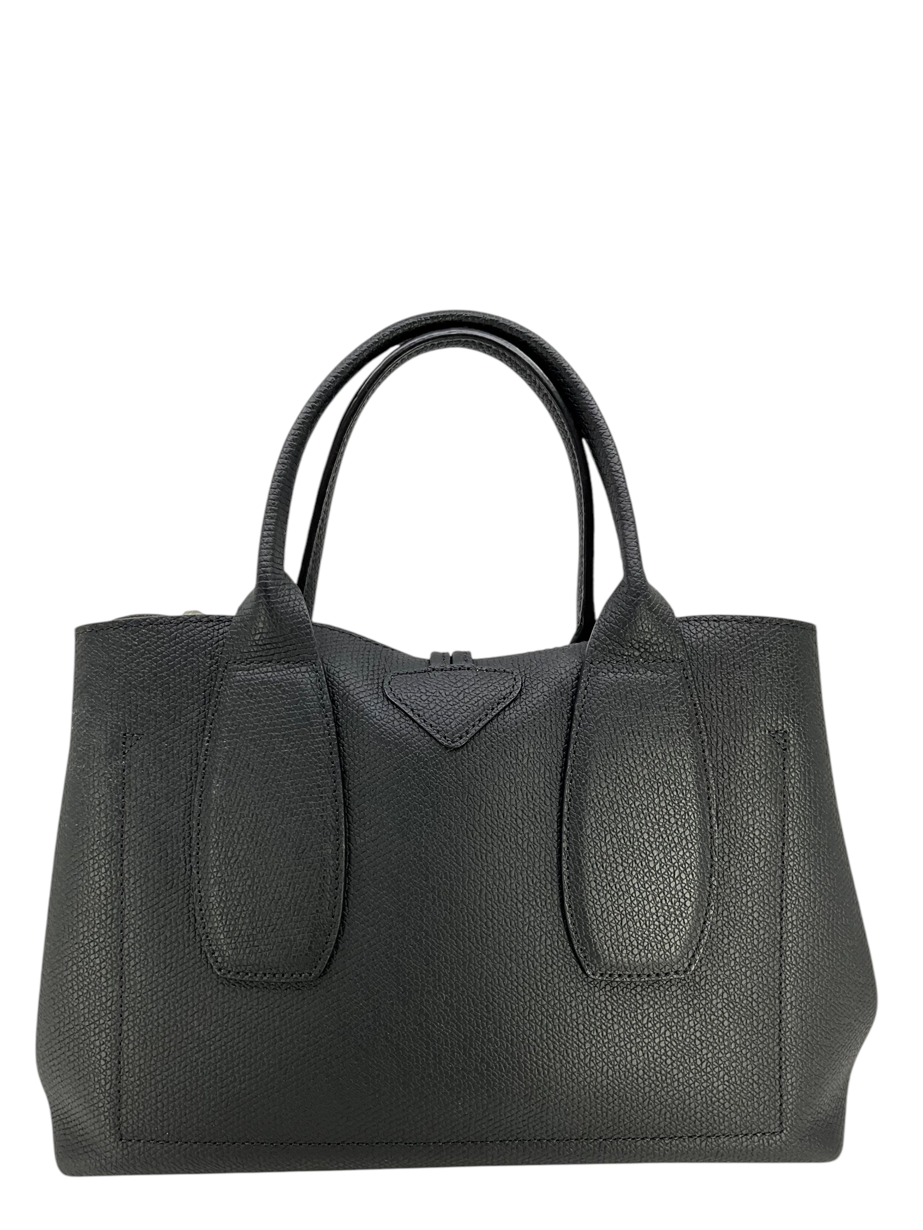 LONGCHAMP Roseau Medium Leather Tote Bag for Women - Premium Handbag with Top Handle, Spacious Work & Travel Tote - Perfect for Office, Business Meetings & Weekend Getaways