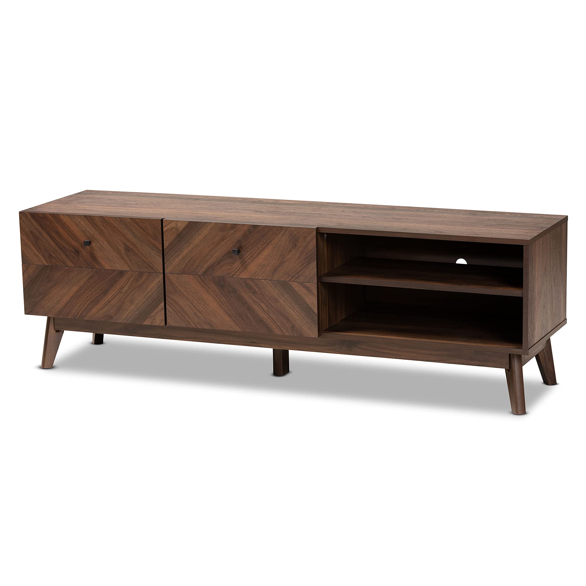 Baxton Studio Hartman Mid-Century Modern TV Stand - Walnut Brown Wood Media Console with Storage Shelves for Living Room, Bedroom & Home Theater