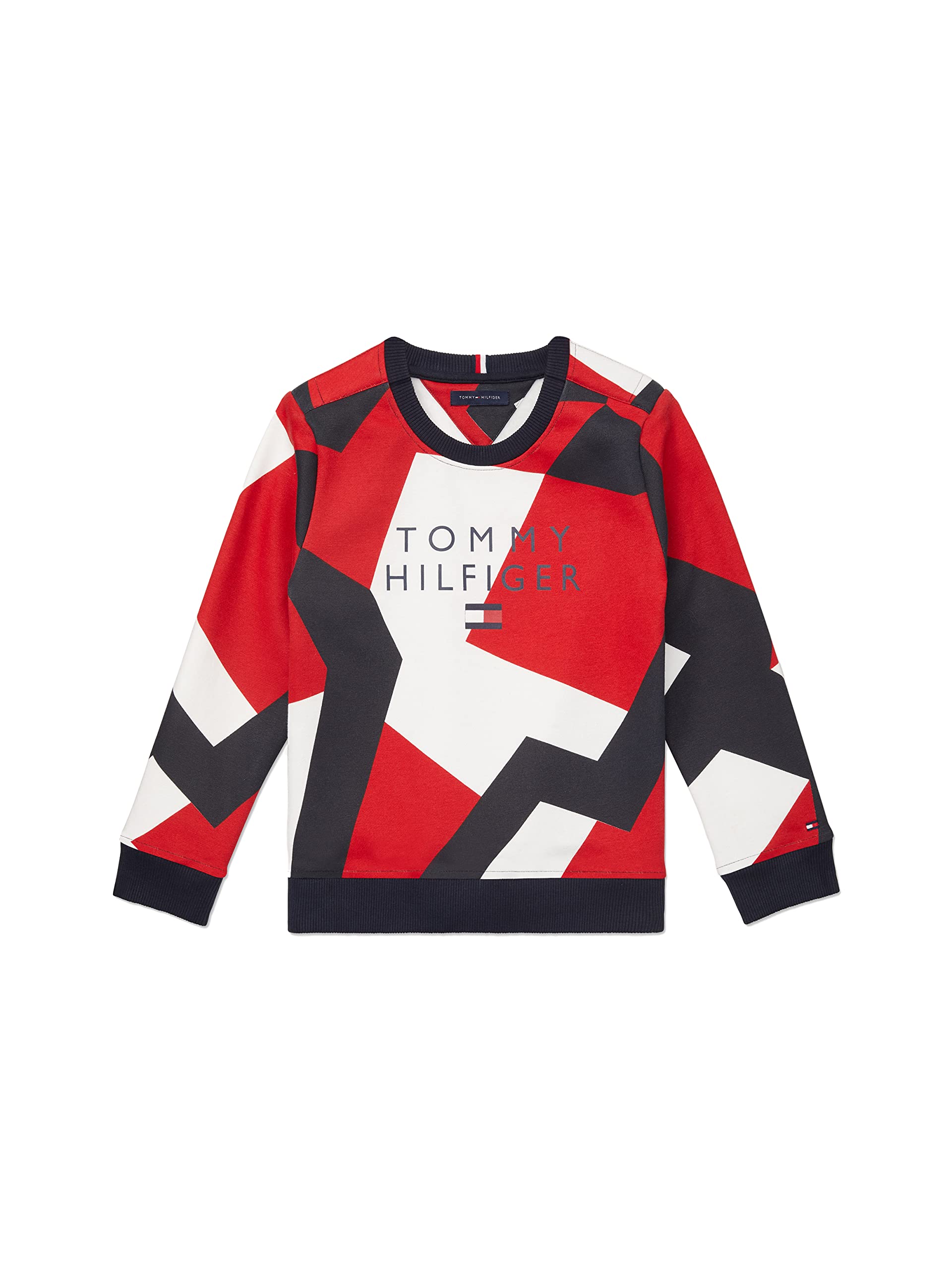 Tommy Hilfiger Boys' Flag Crewneck Sweatshirt with Velcro Brand Closure - Comfortable & Stylish Casual Wear for School, Playdates & Everyday Outfits