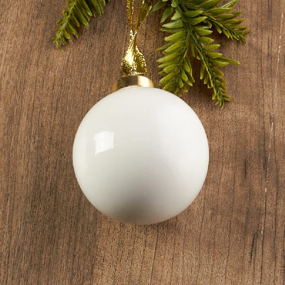 12 Pack Blank White Glazed Porcelain Ceramic Ball Ornaments - DIY Printable Christmas Tree Decorations for Painting, Personalizing & Handmade Crafts - Perfect for Holiday Gifts, Party Favors & Home Decor