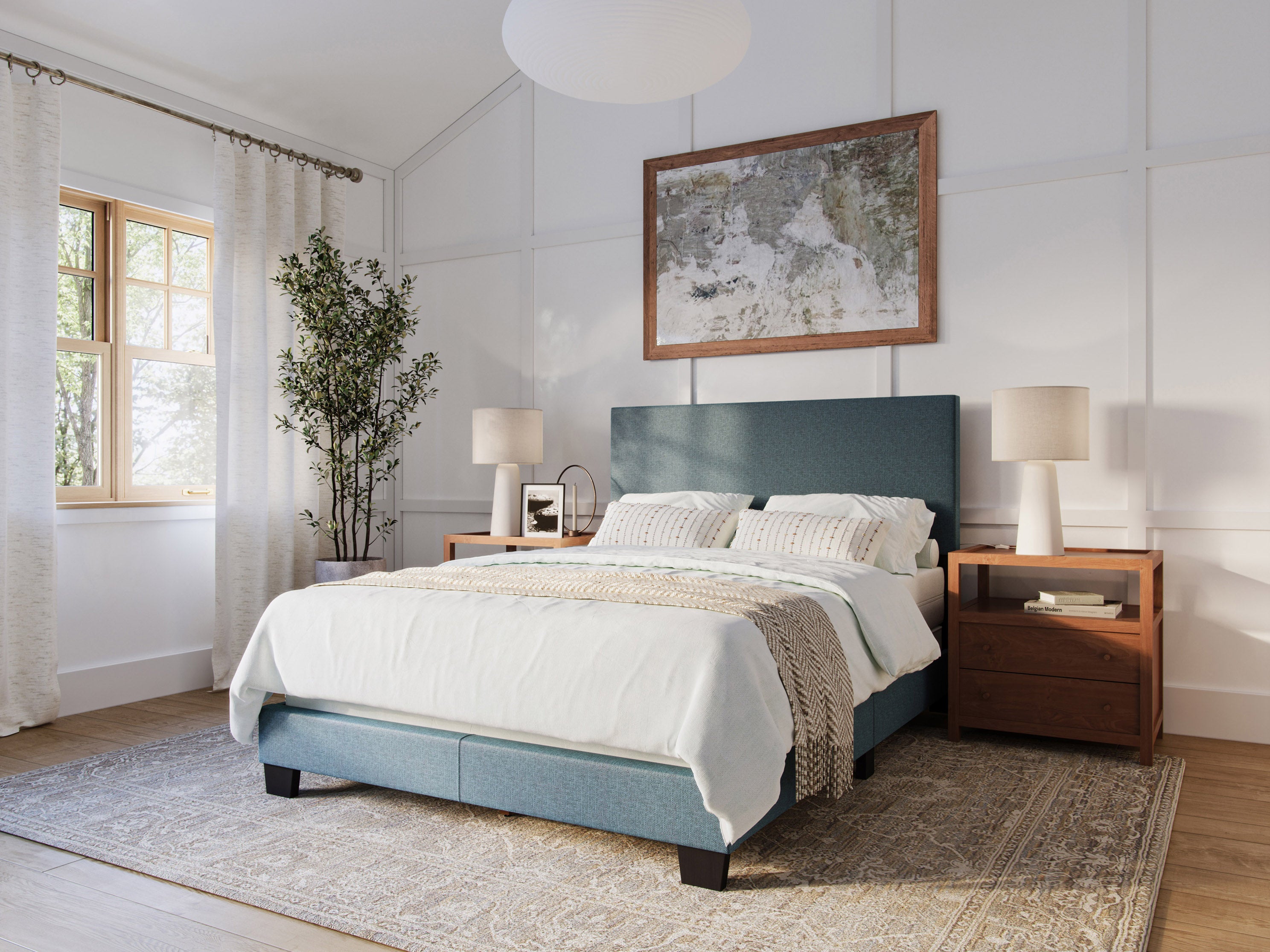 Modern Minimalist Upholstered Full Bed Frame with Blue Fabric - Perfect for Contemporary Bedrooms & Guest Rooms
