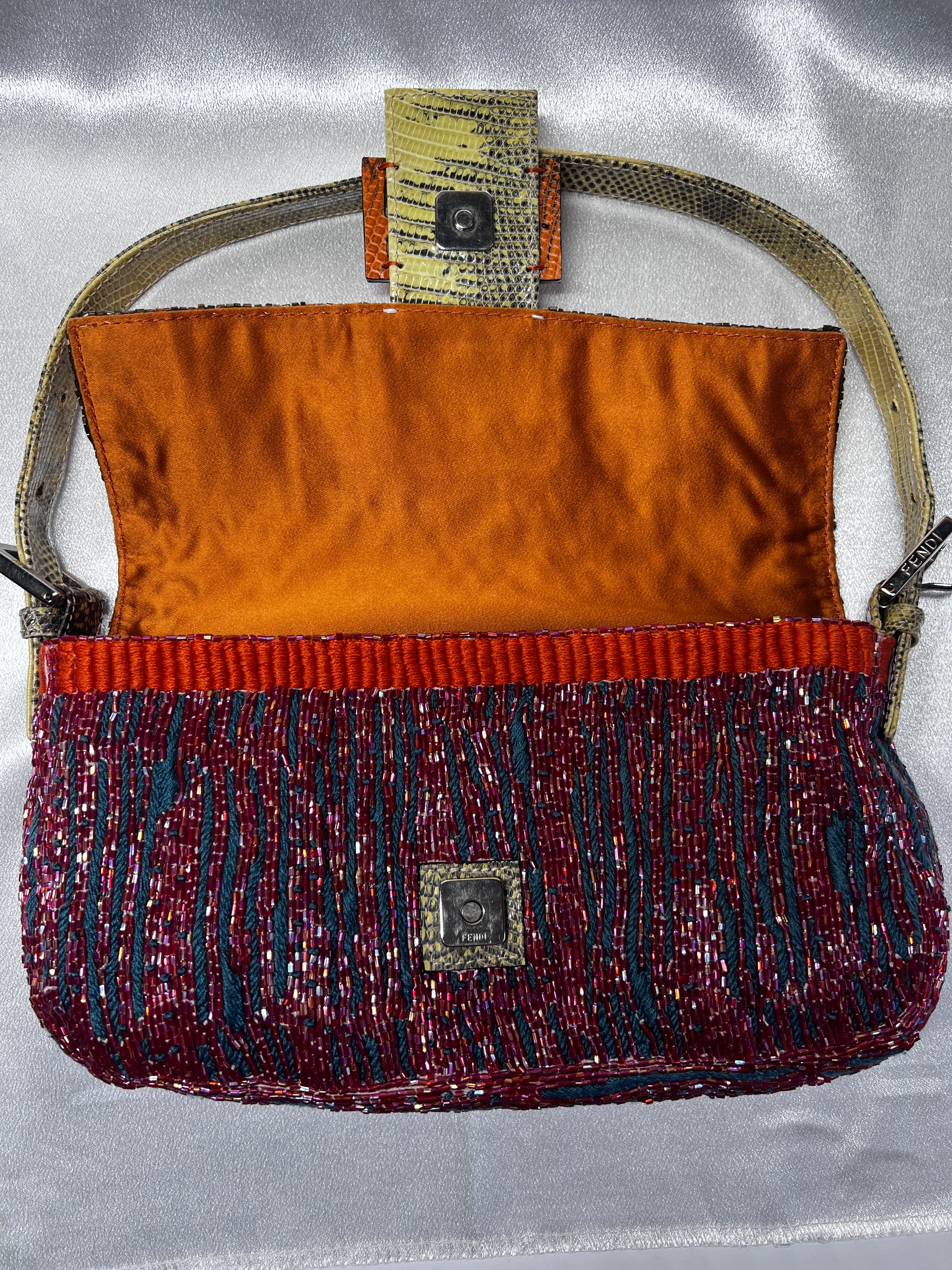 Fendi Multi-Color Lizard Skin Strap Baguette Bag - Luxury Designer Crossbody Purse for Women | Perfect for Parties, Date Nights & Special Occasions