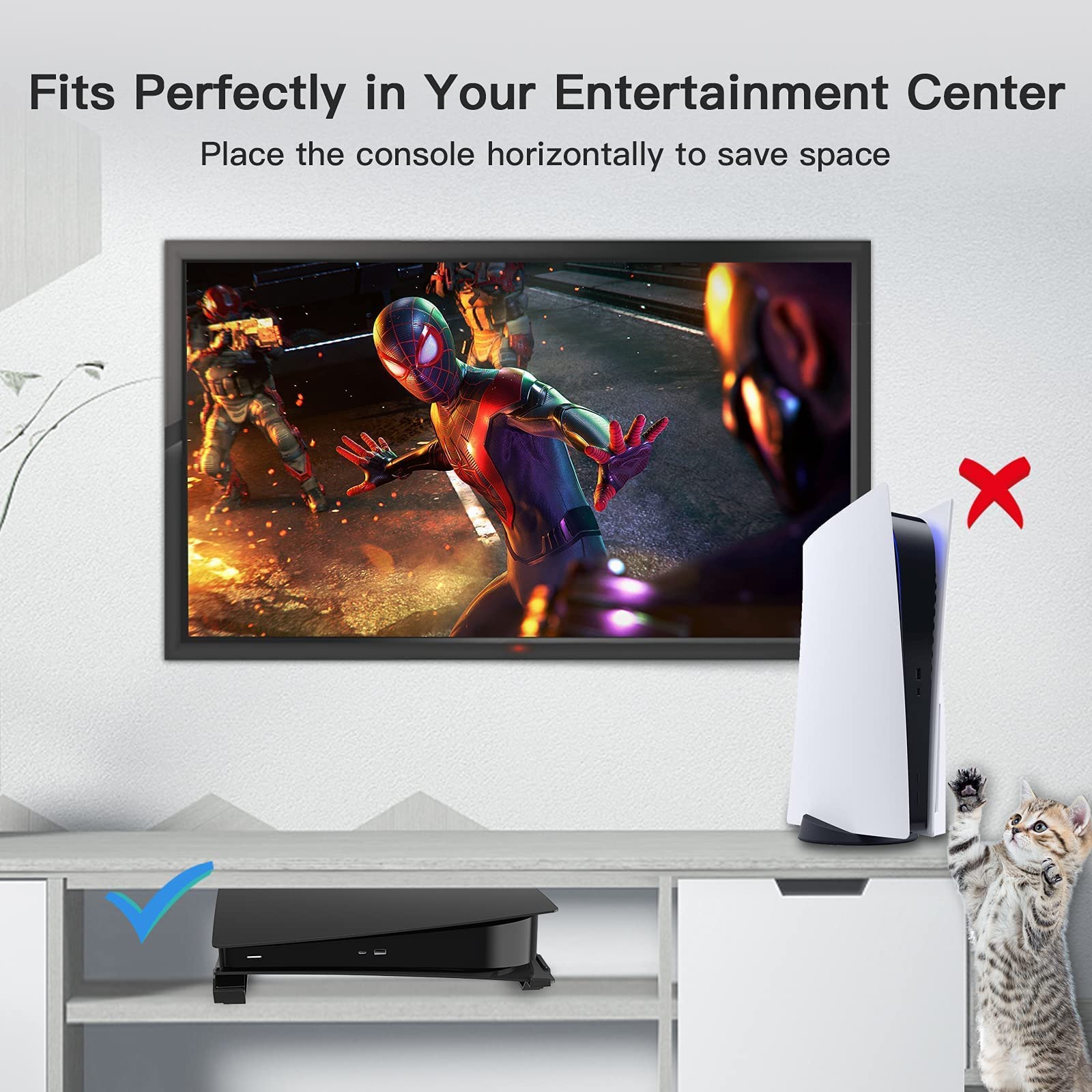 NexiGo PS5 Horizontal Stand with Cooling Fan & LED Light - Minimalist Design for PlayStation 5 (Disc/Digital Edition) | Gaming Console Accessories for Enhanced Cooling & Display