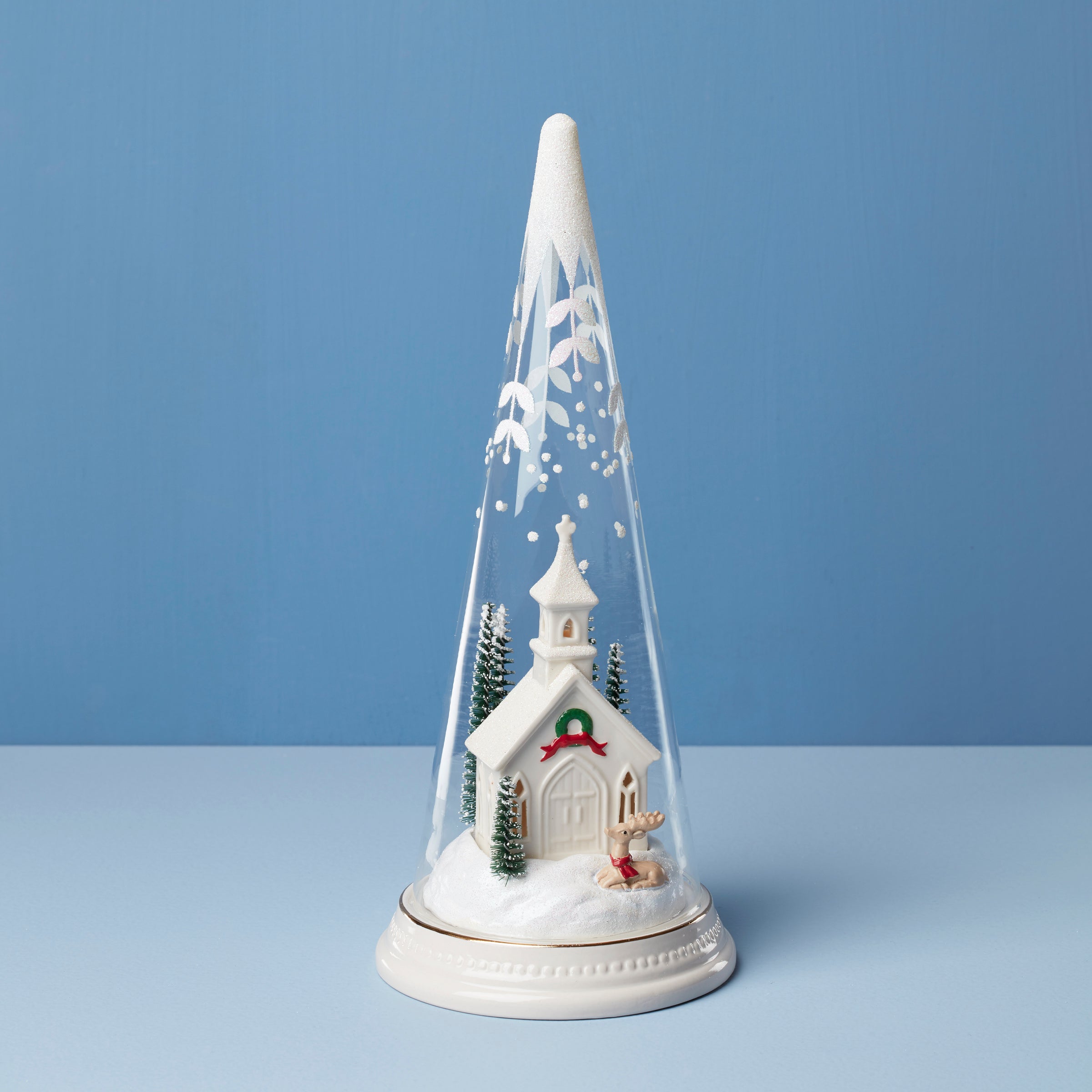 Lit Christmas Cone with Church Scene - Decorative Holiday Tabletop Decor for Home, Office & Christmas Tree - Perfect for Festive Season, Parties & Gift Giving