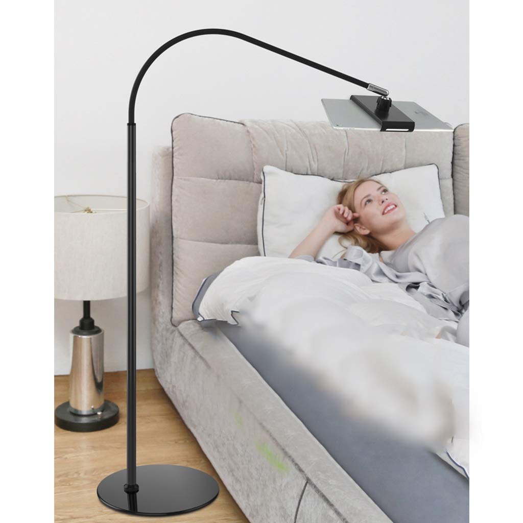 YXCKG Universal Floor Tablet Stand - Adjustable Height (154cm) & Retractable Arm - Bedside Tablet Holder for iPad, Phone & Devices - Black - Perfect for Reading, Watching Movies & Hands-Free Use