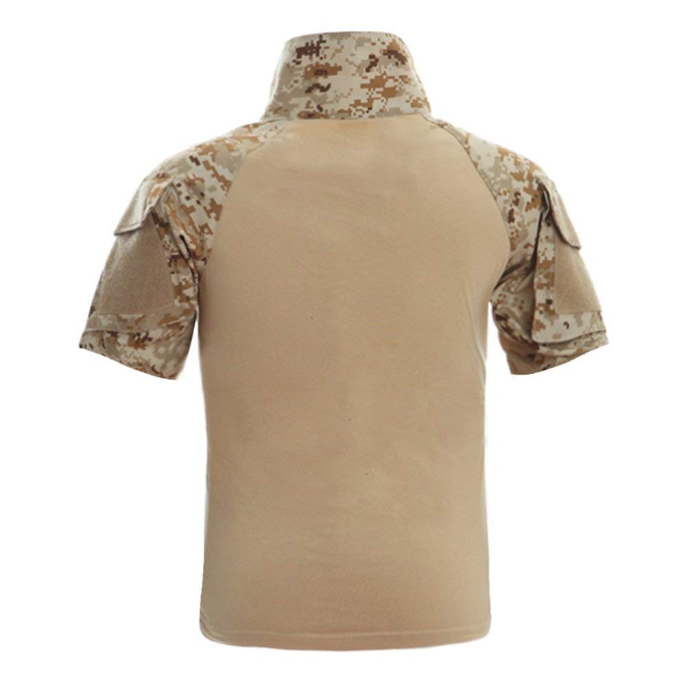 Lilychan Men's Tactical Short Sleeve Shirt - Military Combat Outdoor Shirt with Zipper Pocket - Perfect for Hiking, Camping & Airsoft Activities