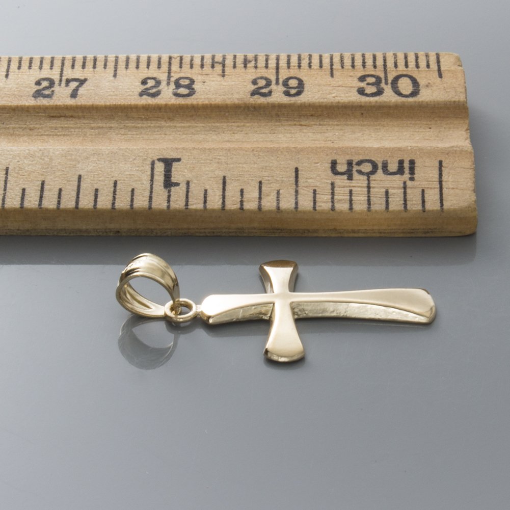 14K Yellow Gold Religious Charm Pendant - Beveled Cross with Round Tips, High Polish Finish - Perfect for Baptism, First Communion & Spiritual Gifts